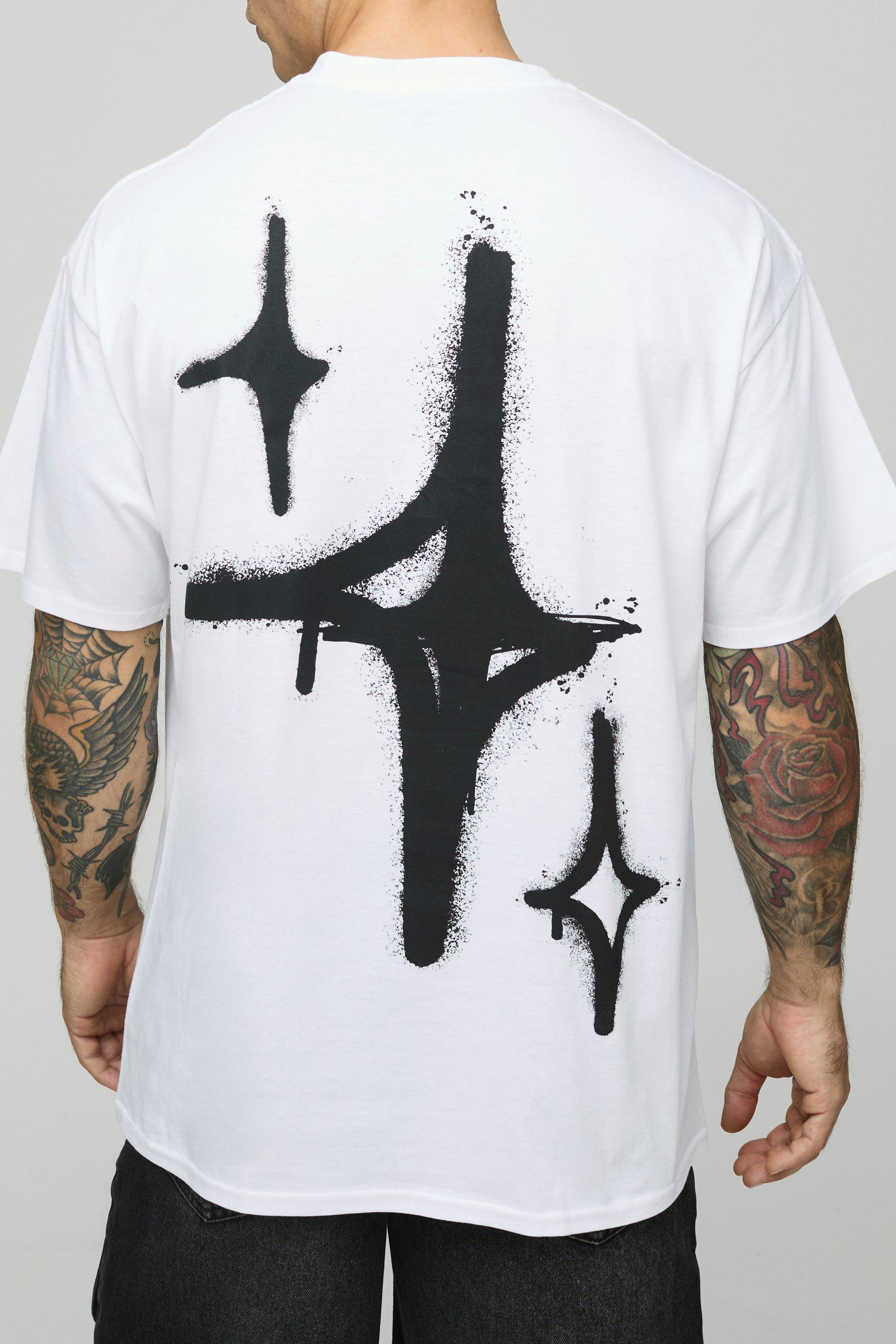 Image of T-shirt oversize bianca stile Graffiti con stelle stile Graffiti, Bianco