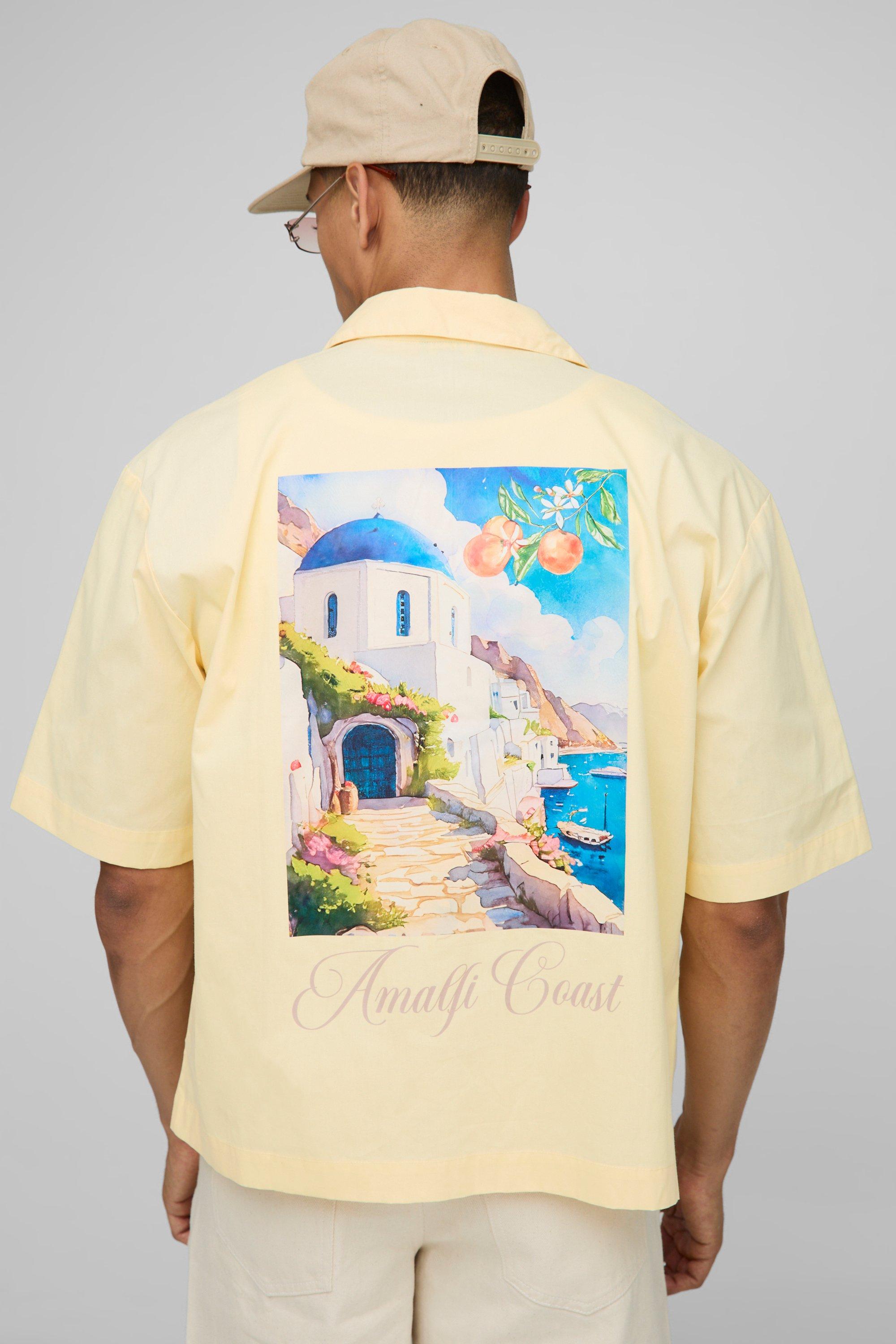 Mens Yellow Oversized Amalfi Coast Revere Shirt, Yellow