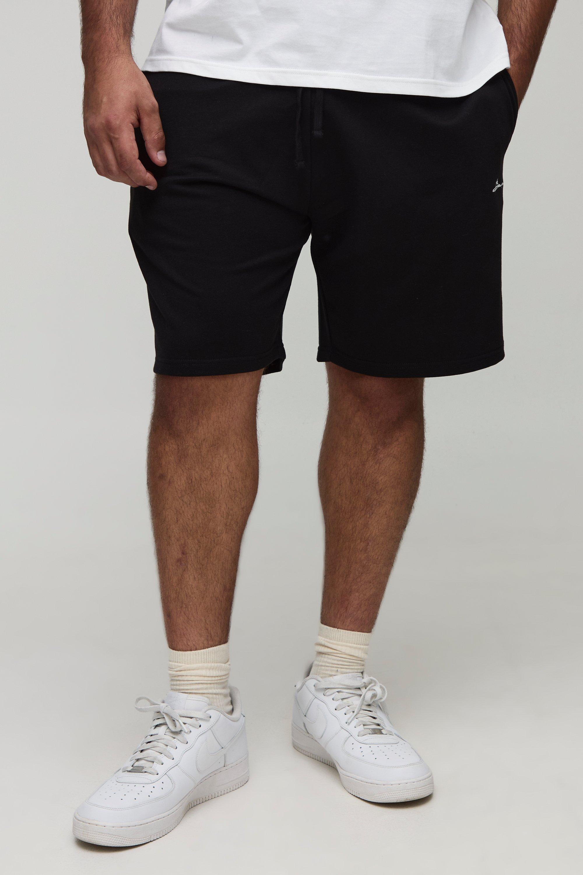 Mens Black Plus 260GSM Loopback Regular Fit Basic BM Signature Shorts, Black