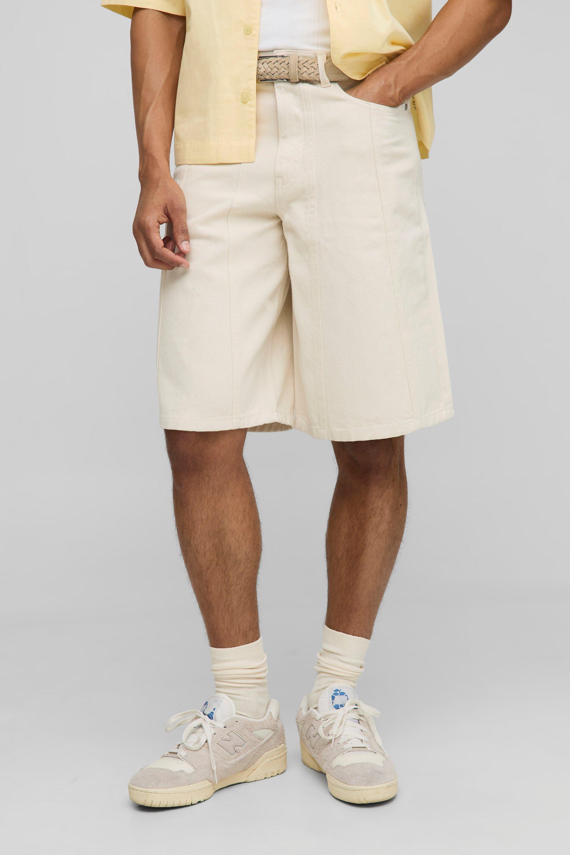 Regular Fit Ecru Panelled Jorts