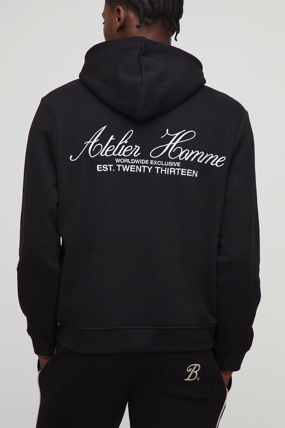 Mens Black Regular Homme Embroidered Hoodie, Black