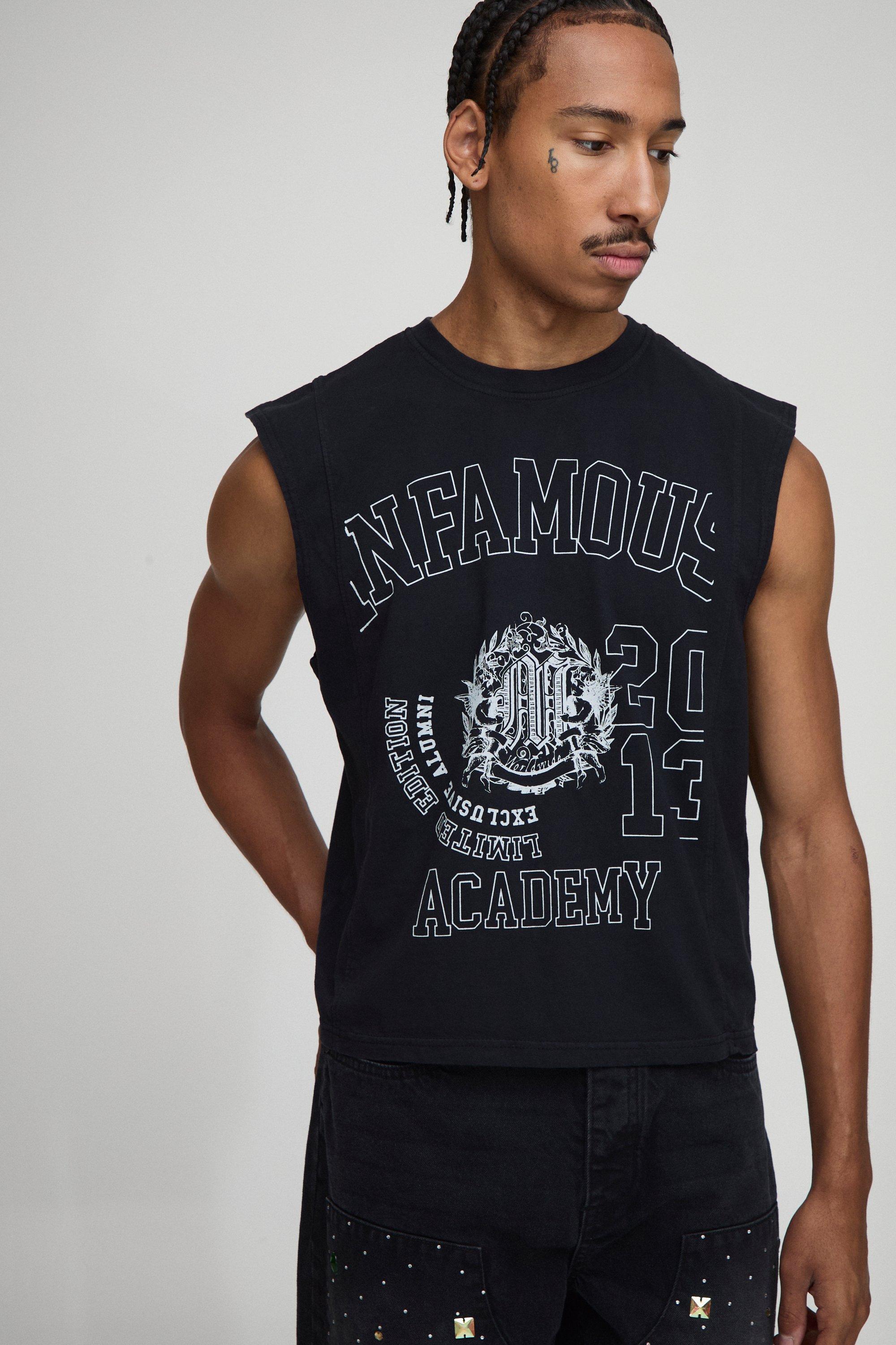 Mens Grey Boxy Fit Varsity Washed vest, Grey