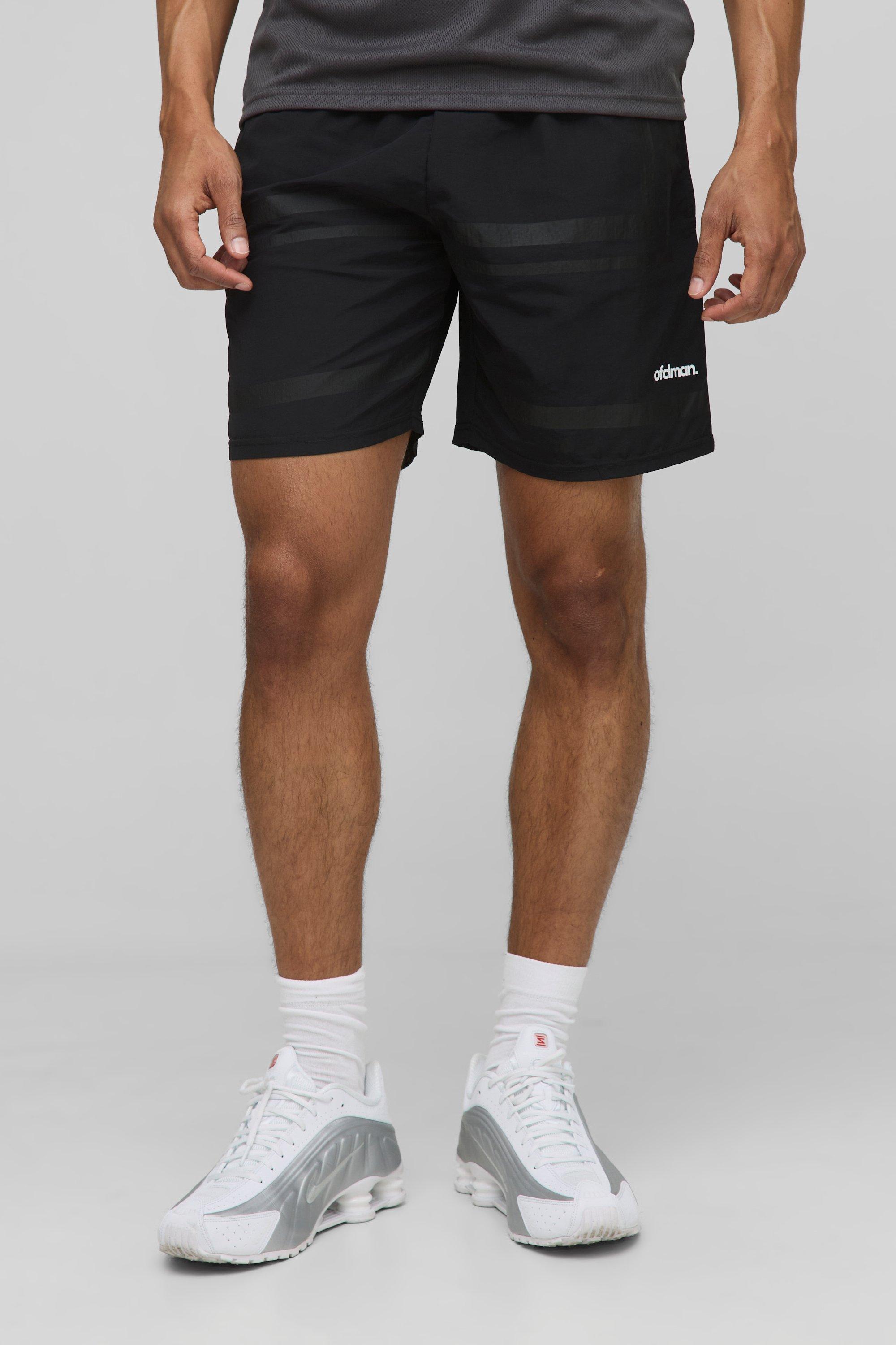 Mens Black Elasticated Waist Relaxed Crinkle Nylon Striped Shorts, Black