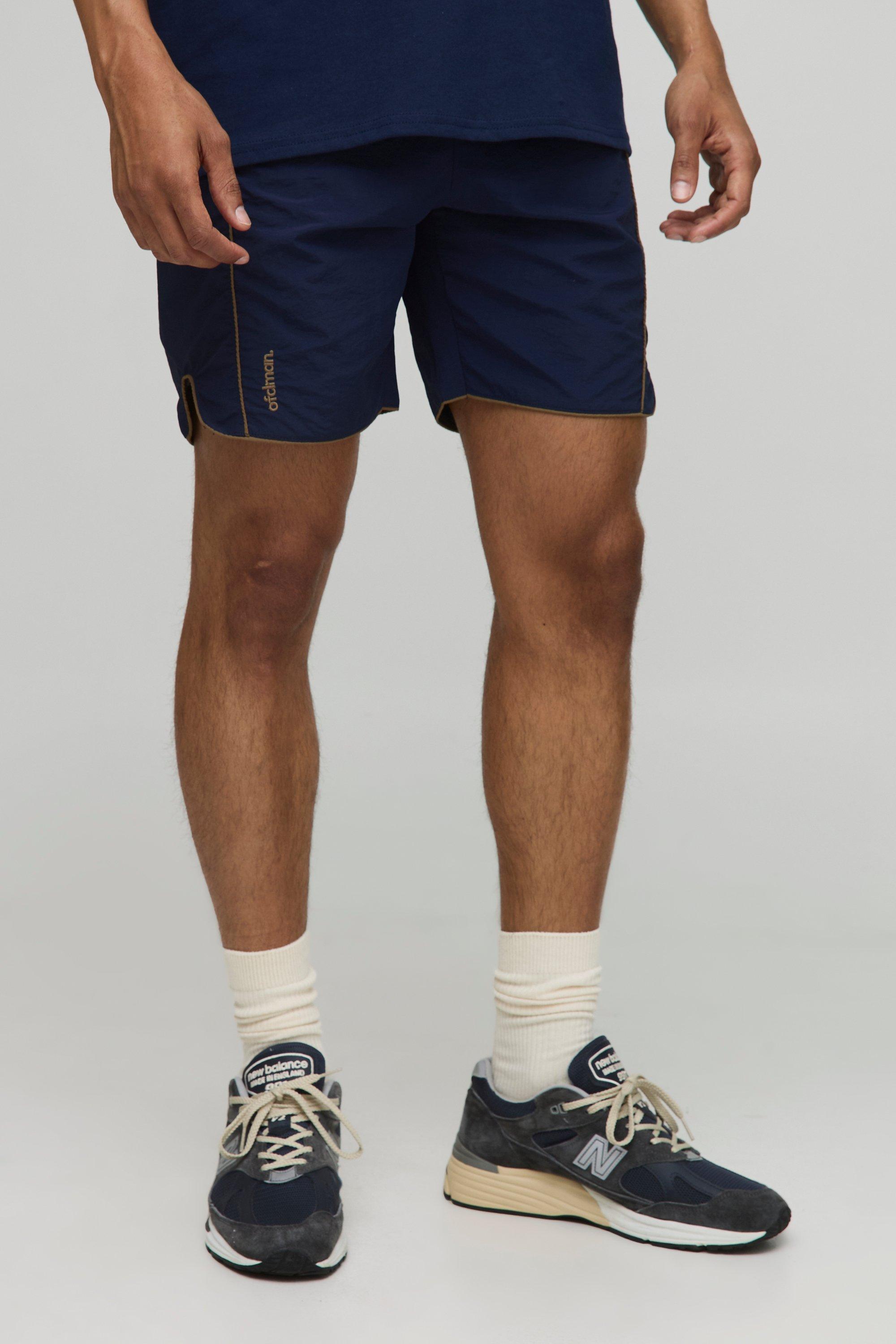 Image of Pantaloncini rilassati in nylon effetto goffrato con vita elasticizzata, Navy