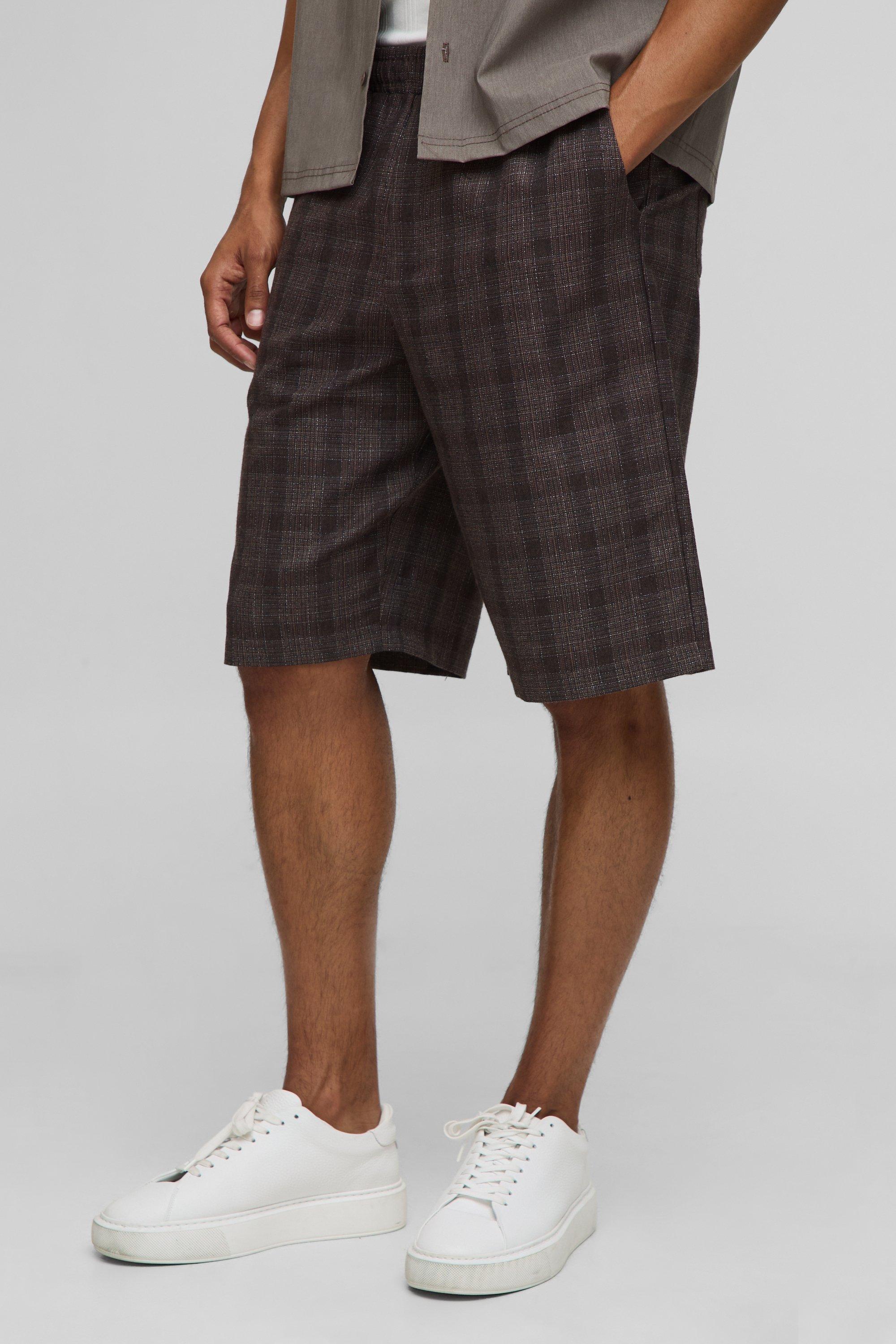 Image of Pantaloncini lunghi a quadri extra comodi con vita elasticizzata, Brown