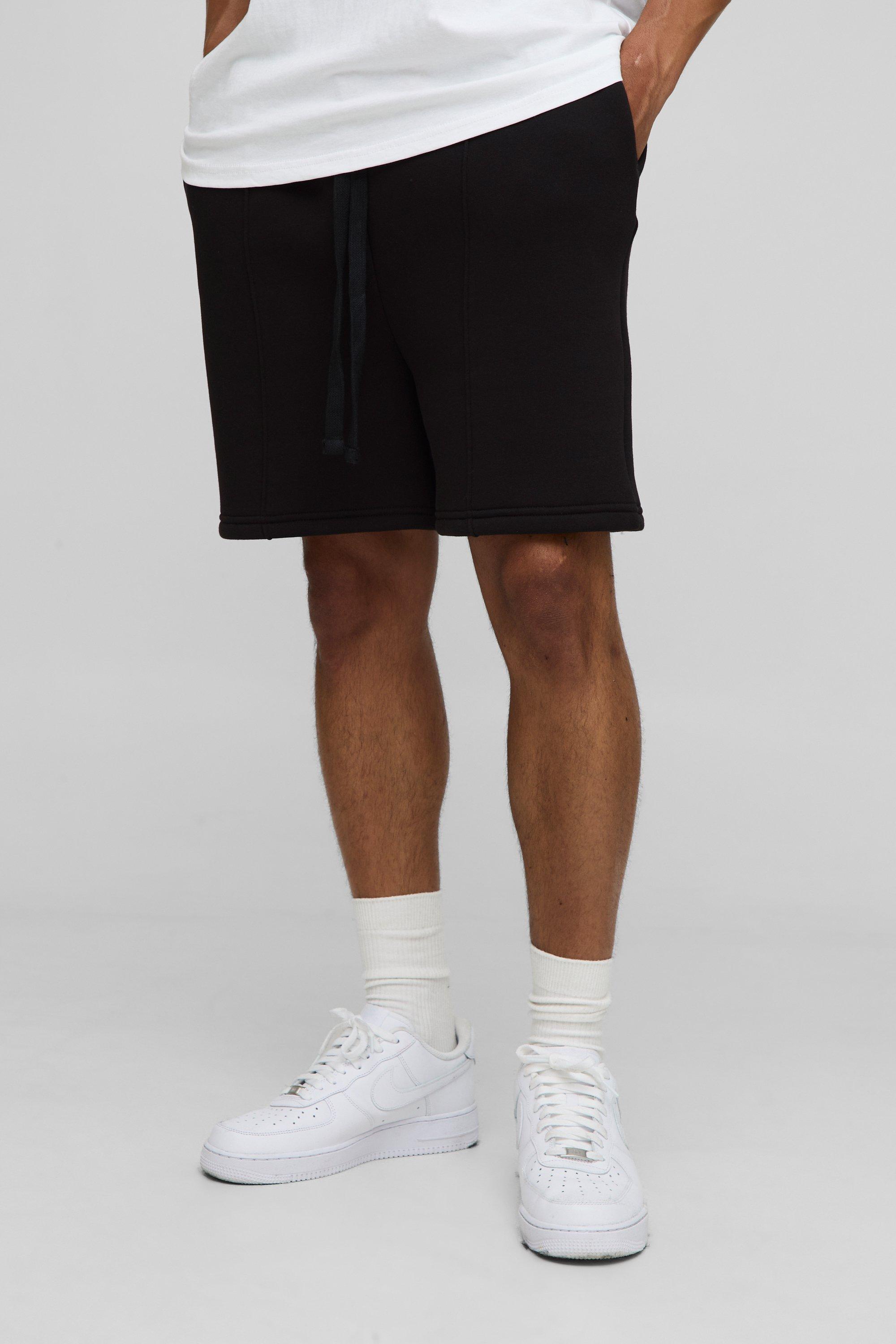 Mens Black Oversized Drop Crotch Pintuck Shorts, Black