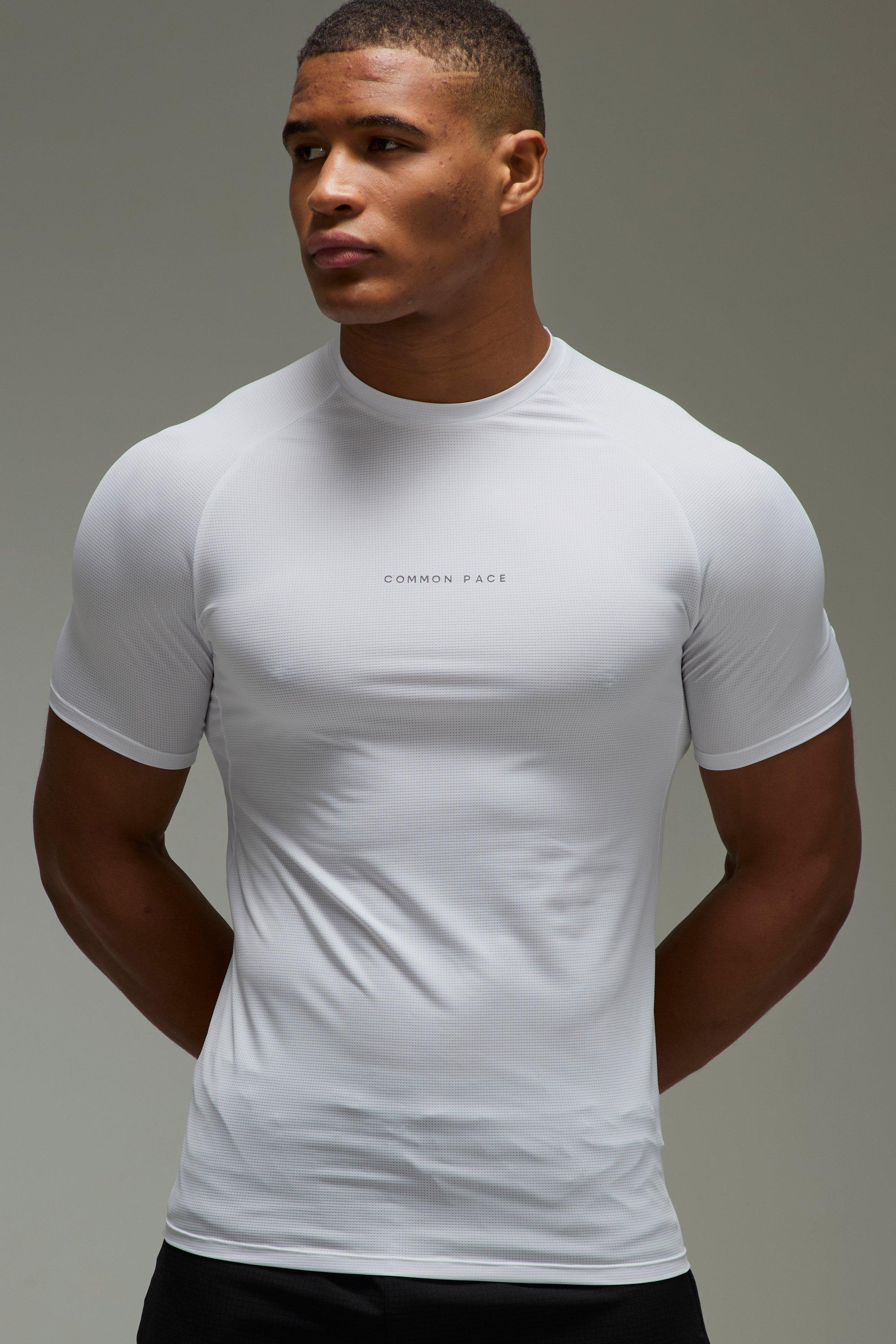 Mens White Common Pace Running Muscle Fit Mesh T-shirt, White