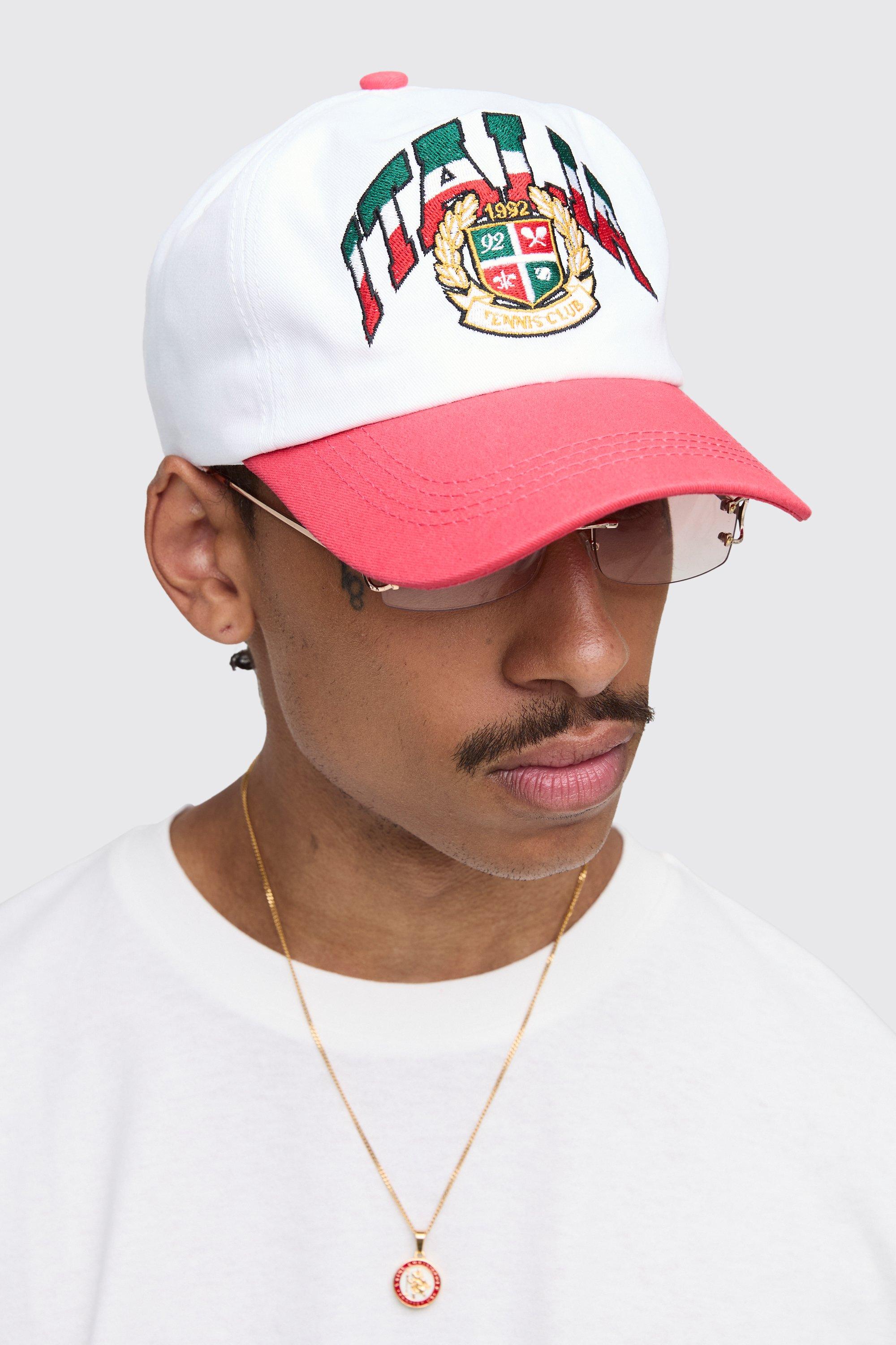 Mens Italia Embroidered Cap, Red