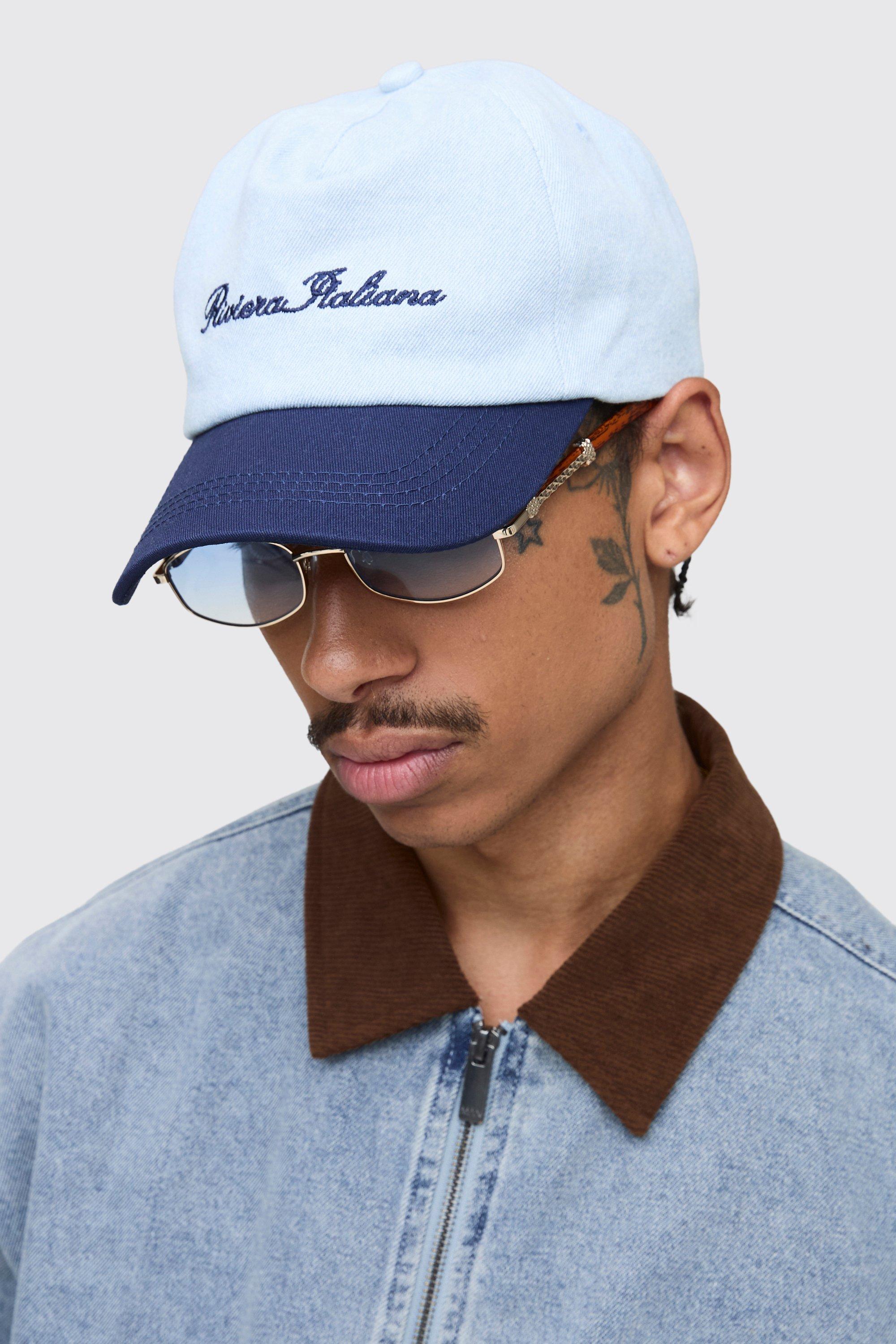 Mens Blue Slogan Denim Cap, Blue