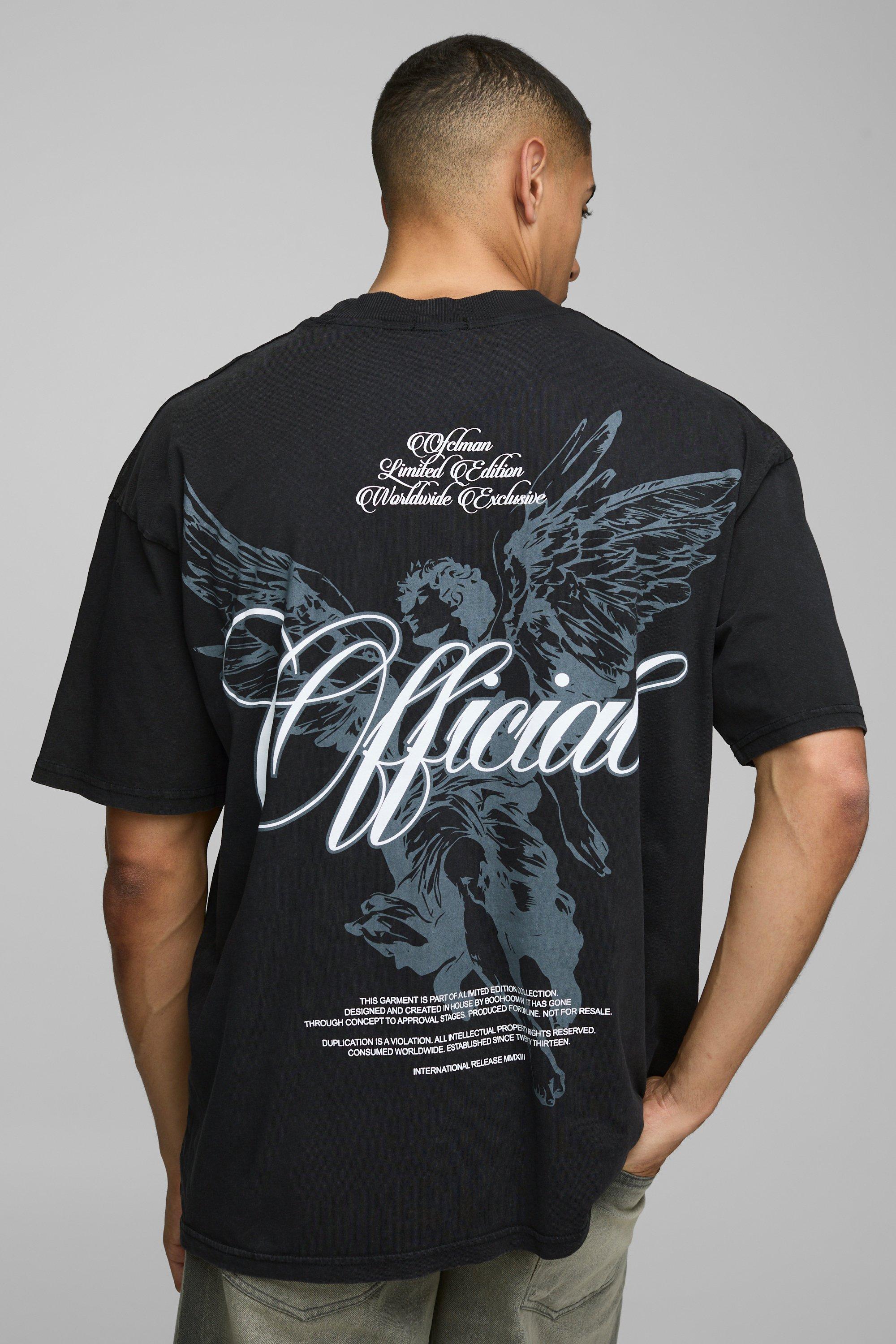Image of T-shirt oversize nera slavata Official in stile rinascimentale, Nero