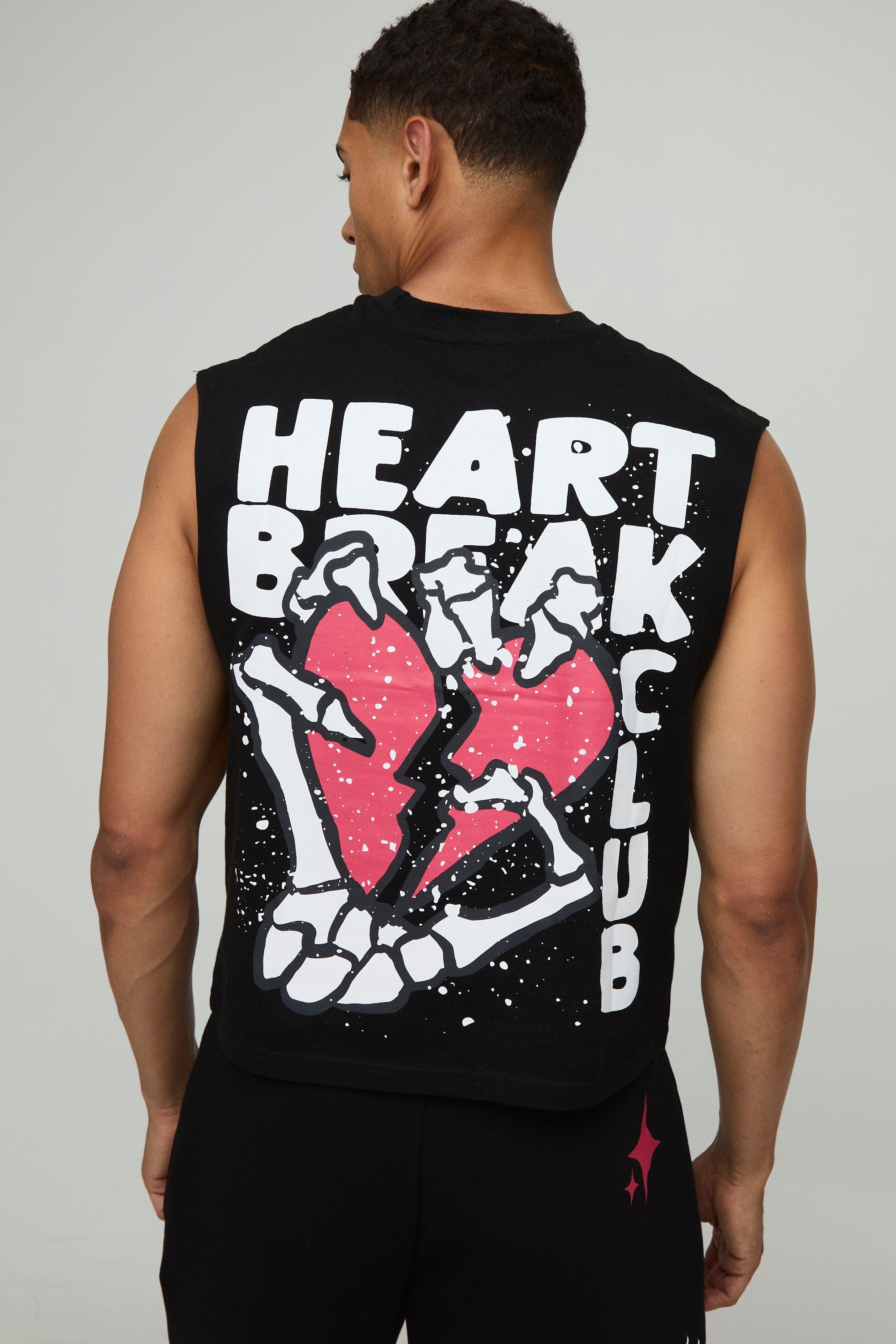 Black Oversized Boxy Dropped Armhole Graphic Vest