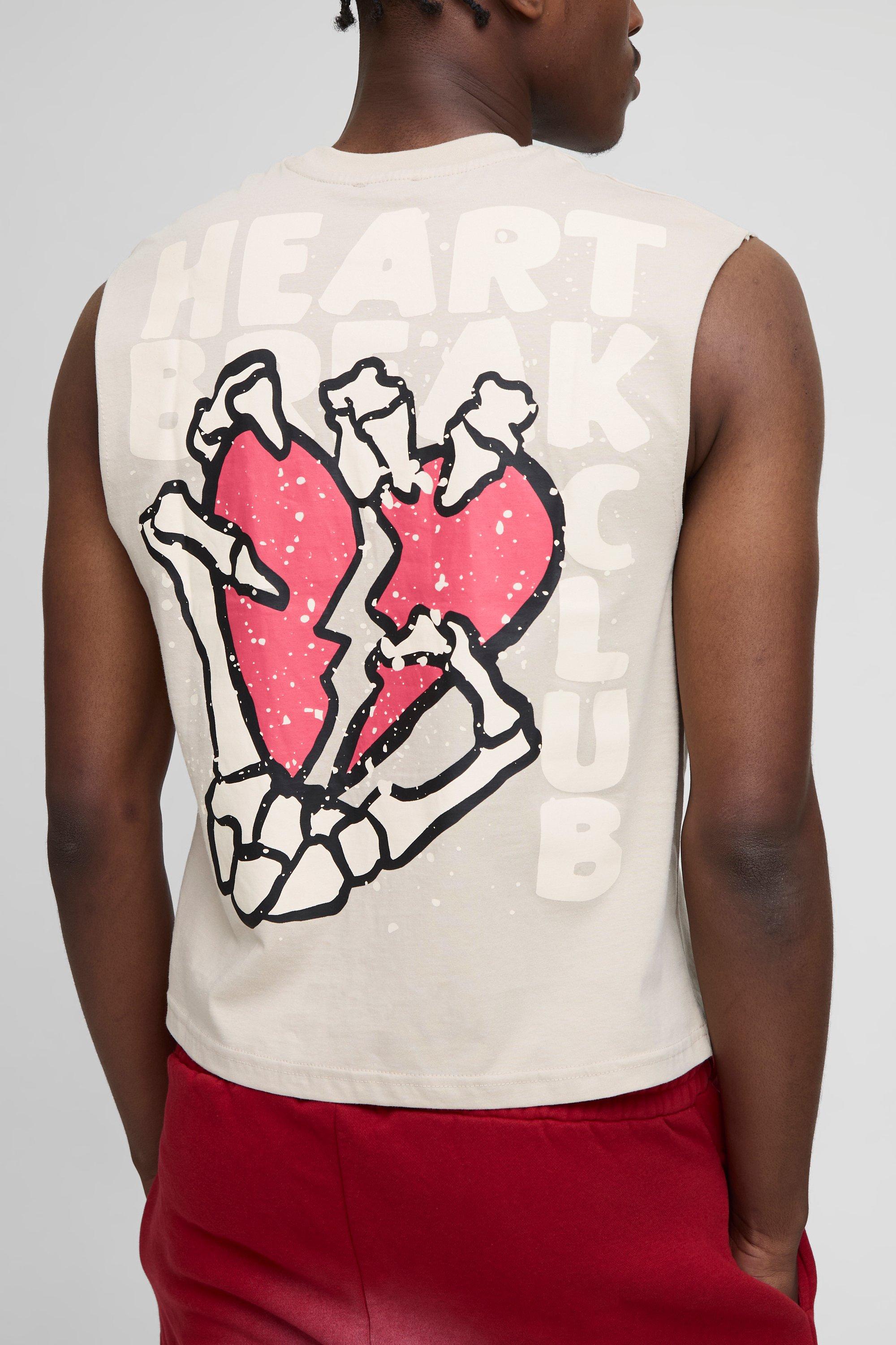 Mens Beige Stone Oversized Boxy Dropped Armhole Graphic Vest, Beige