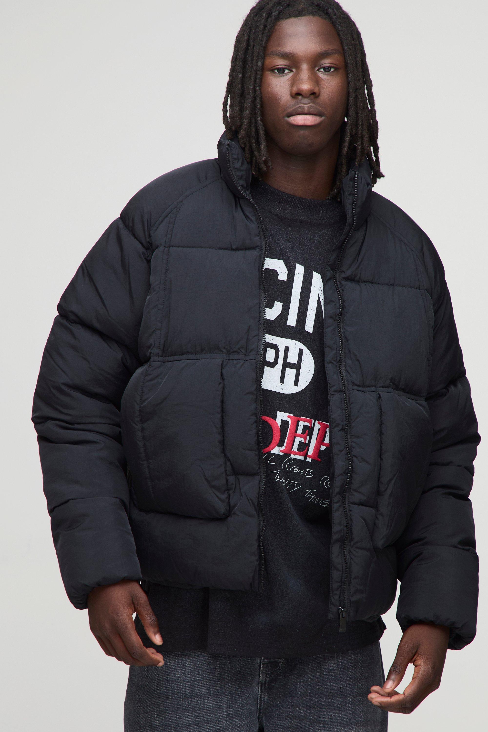 Image of Regular Fit Pintuck Pocket Detail Padded Puffer Jacket, Nero