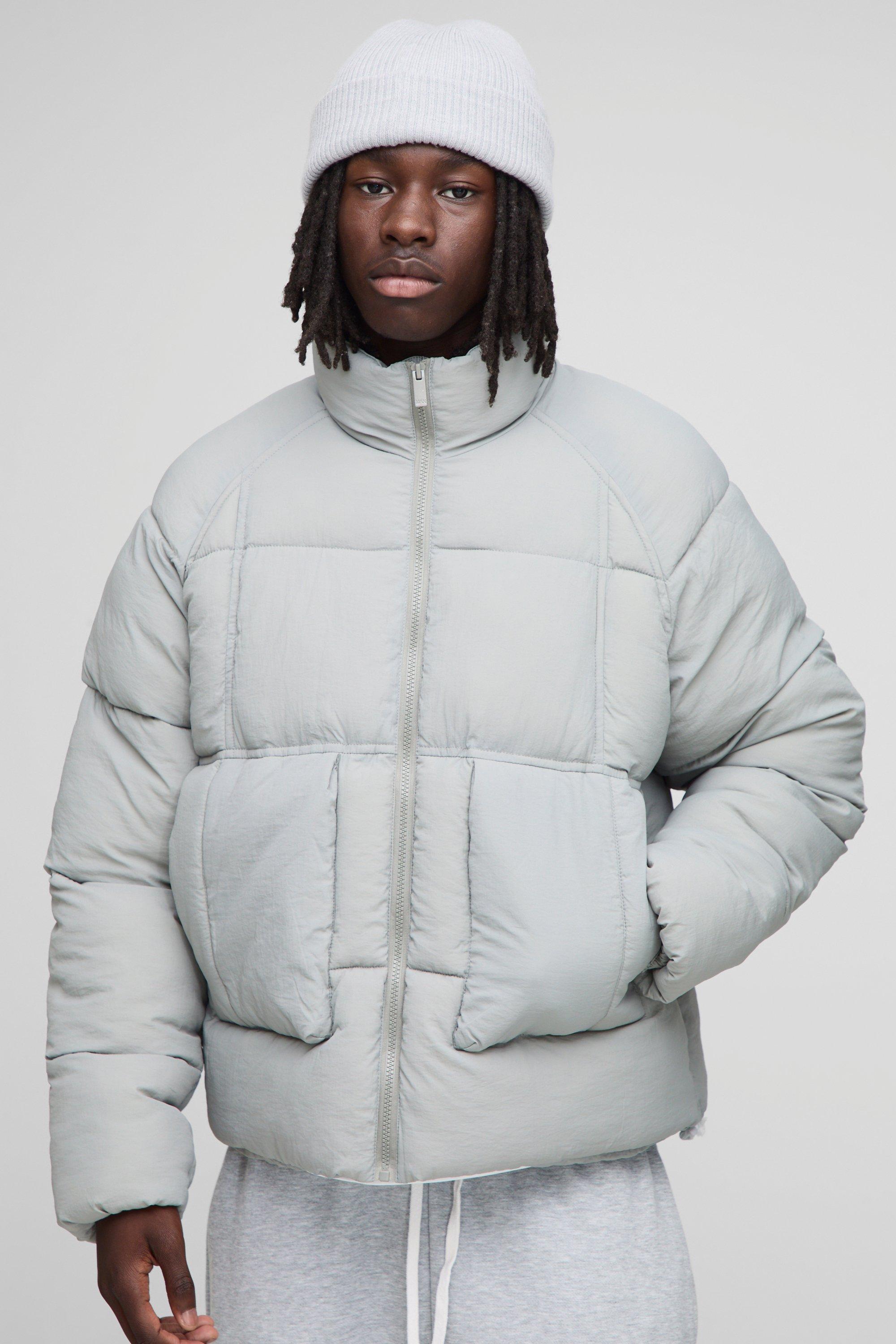 Image of Regular Fit Pintuck Pocket Detail Padded Puffer Jacket, Grigio
