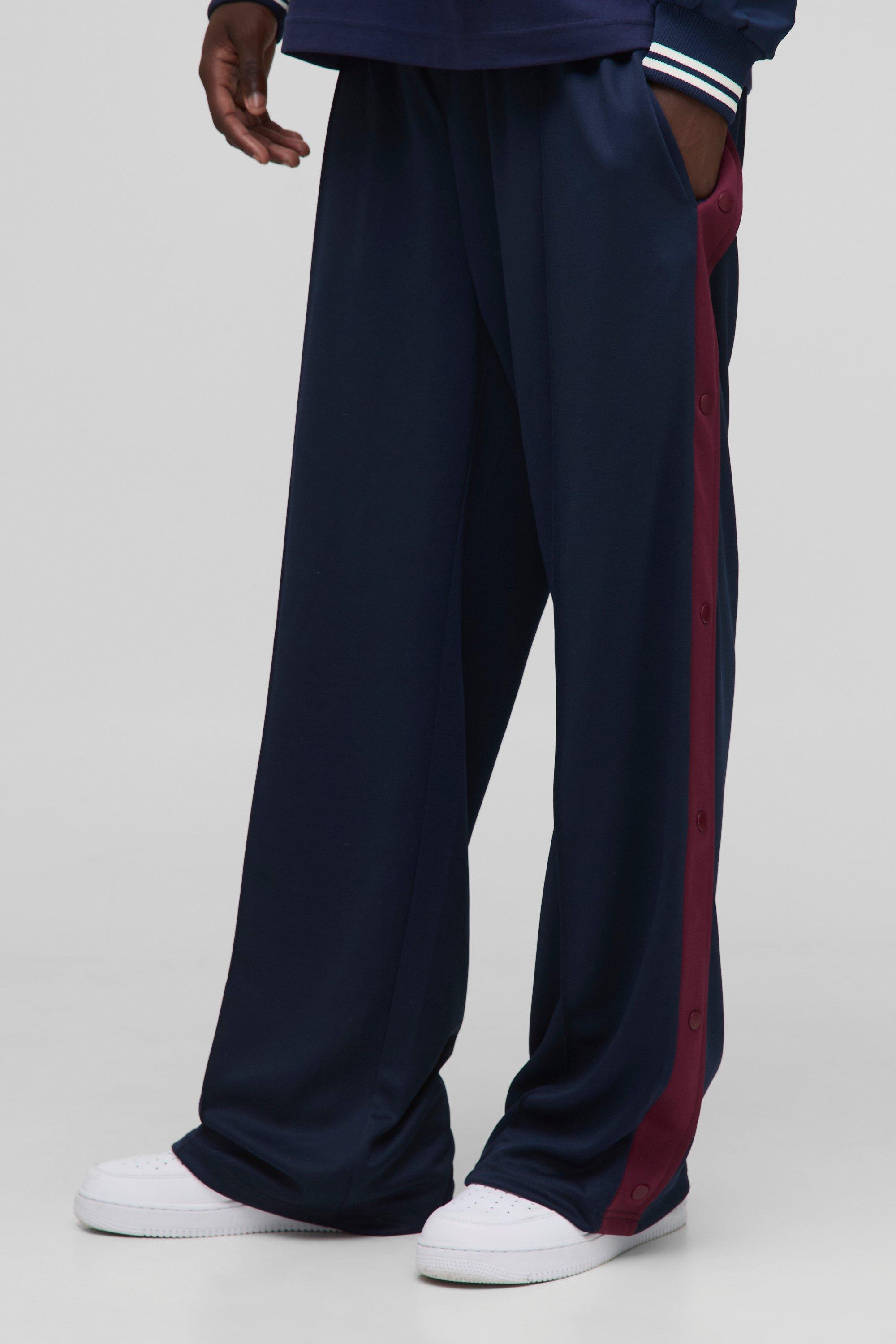 Image of Elasticated Wide Leg Tricot Side Panel Popper Trousers, Azzurro
