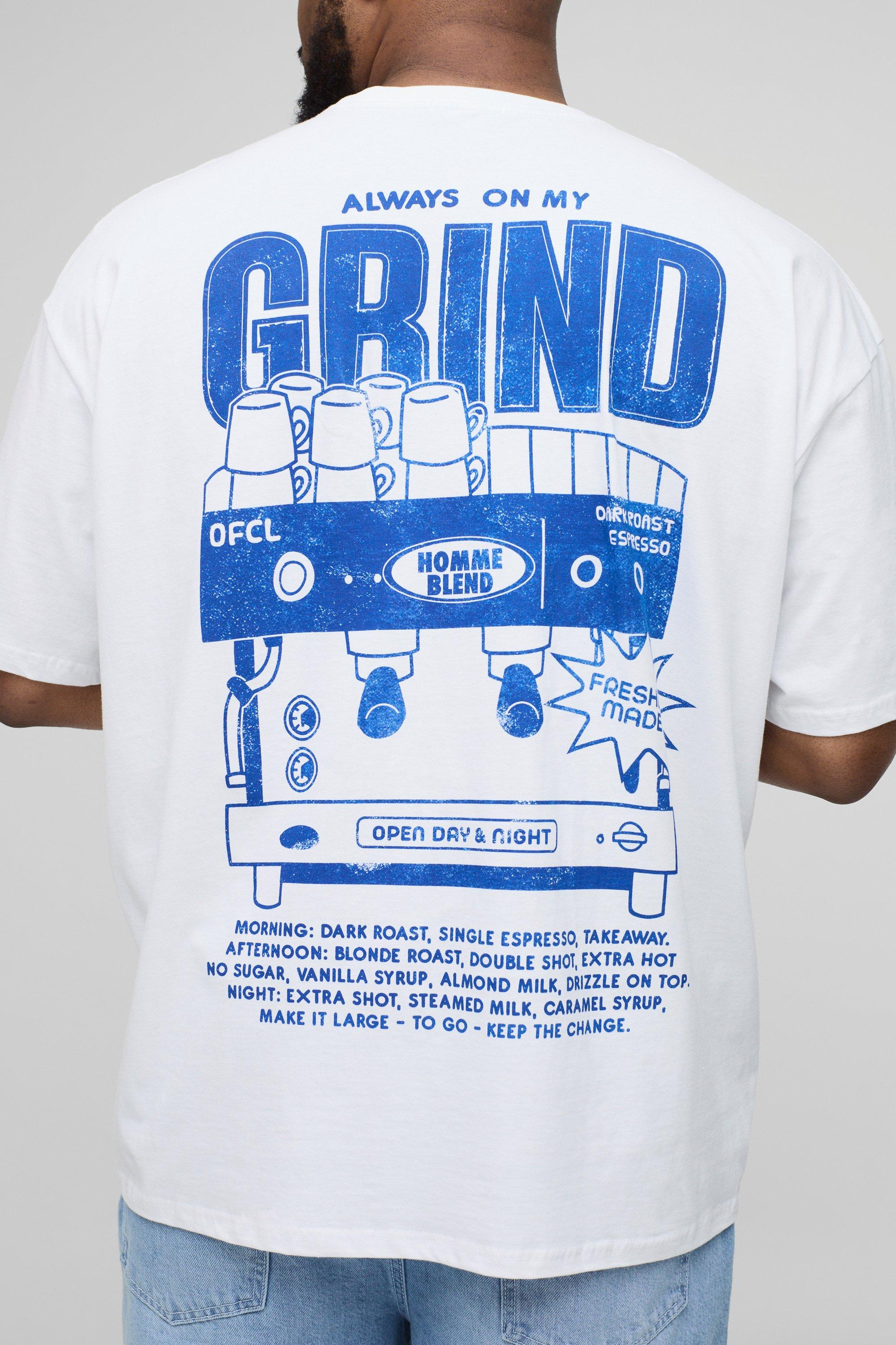 Mens White Plus Oversized Always On The Grind Graphic T-Shirt, White