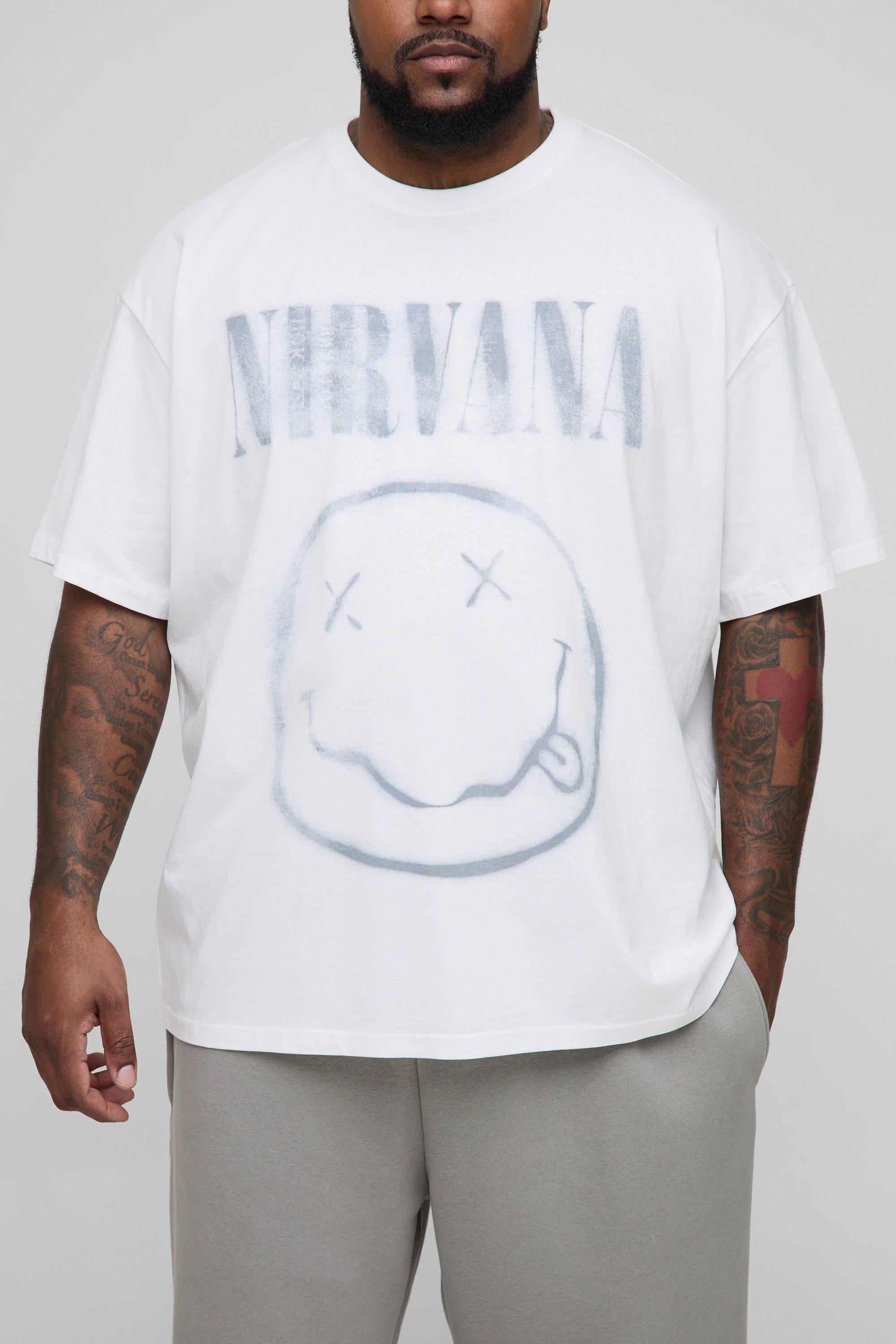 Mens White Plus Oversized Nirvana License Print T-Shirt, White