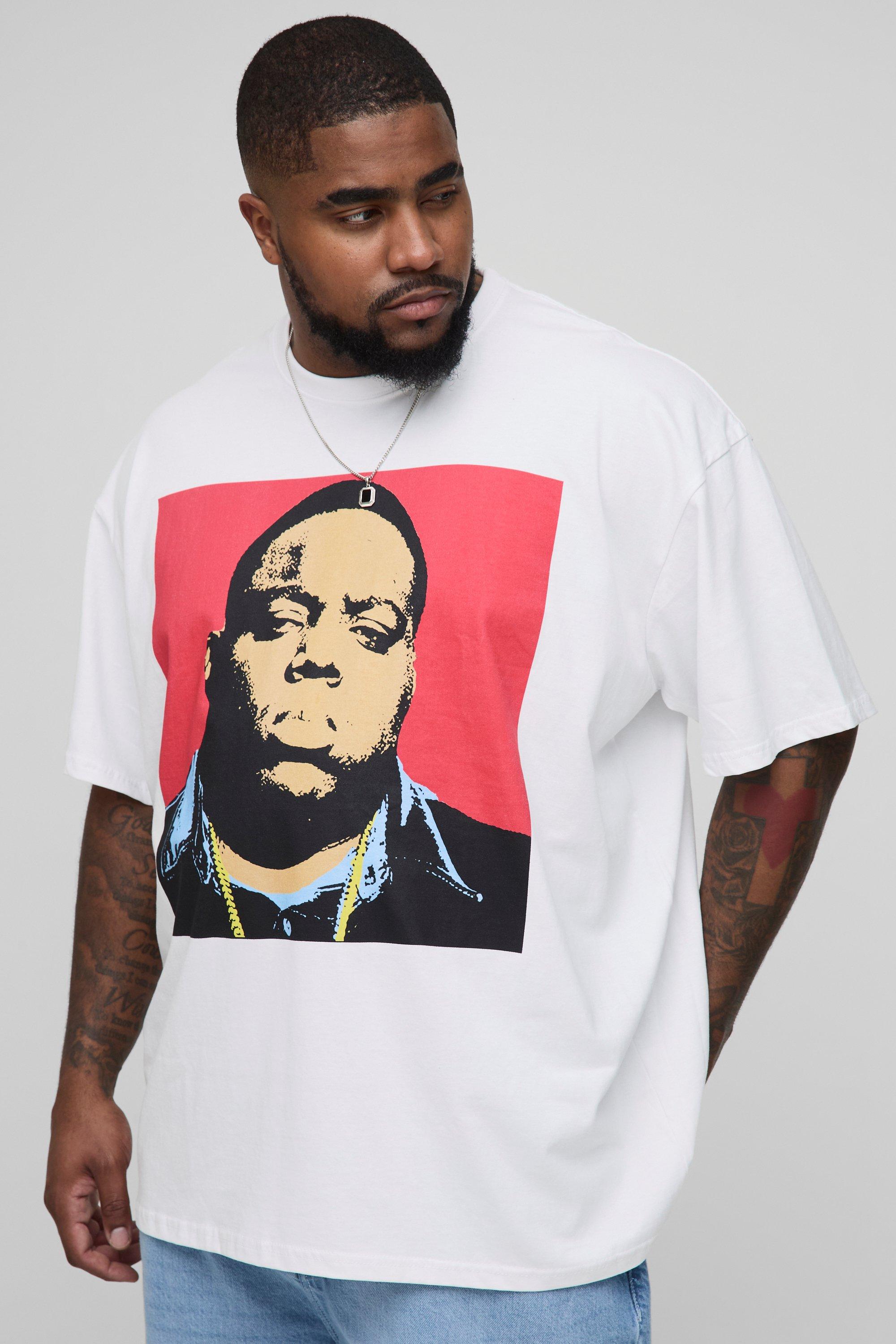Mens White Plus Oversized The Notorious BIG License Print T-Shirt, White