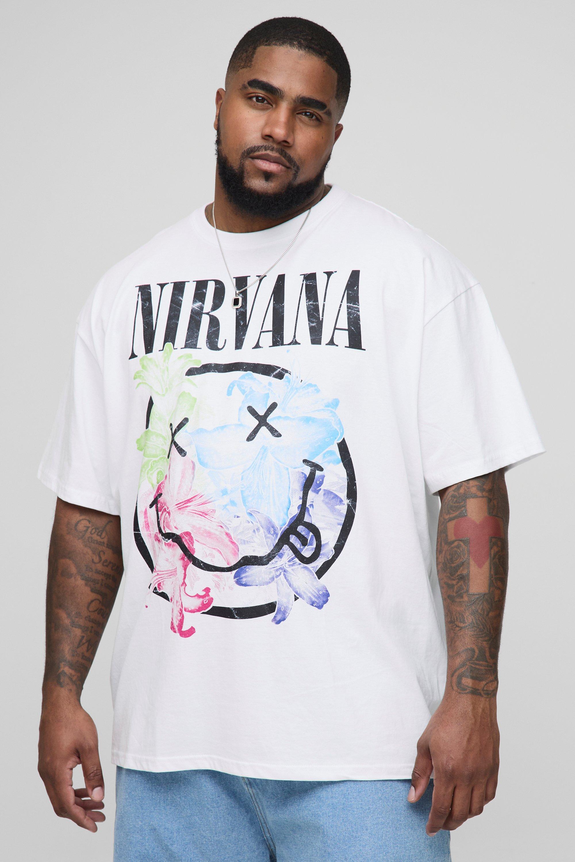 Mens White Plus Oversized Nirvana License Print T-Shirt, White
