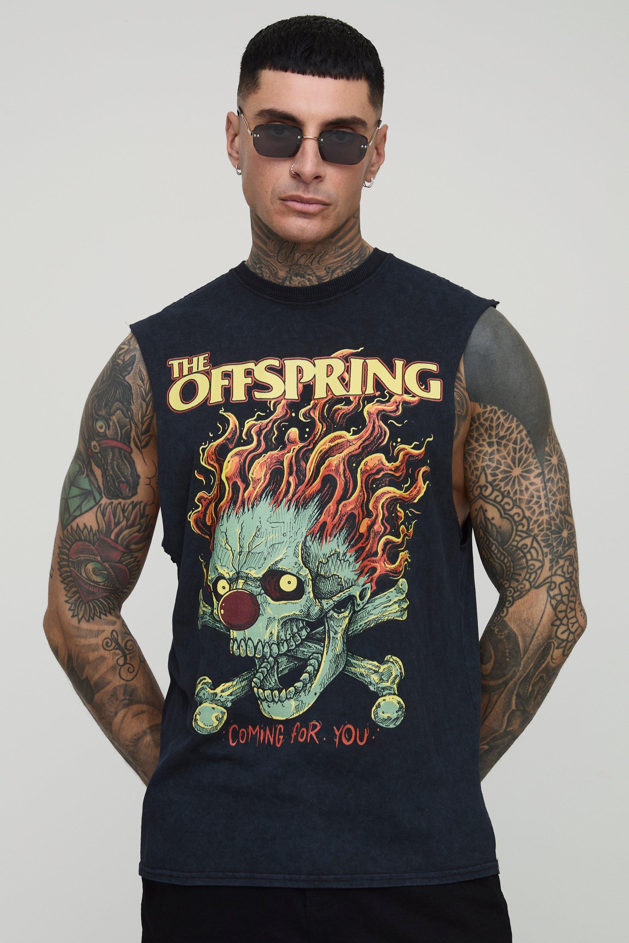 Mens Grey Tall The Offspring License Acid Wash Regular Fit Print vest, Grey