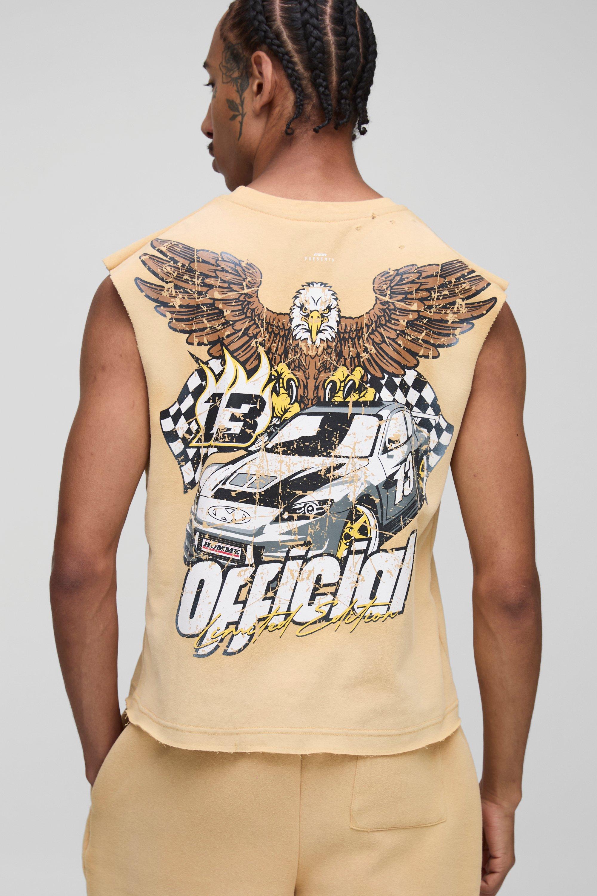 Shrunken Boxy Moto Graphic Washed Distressed Tank