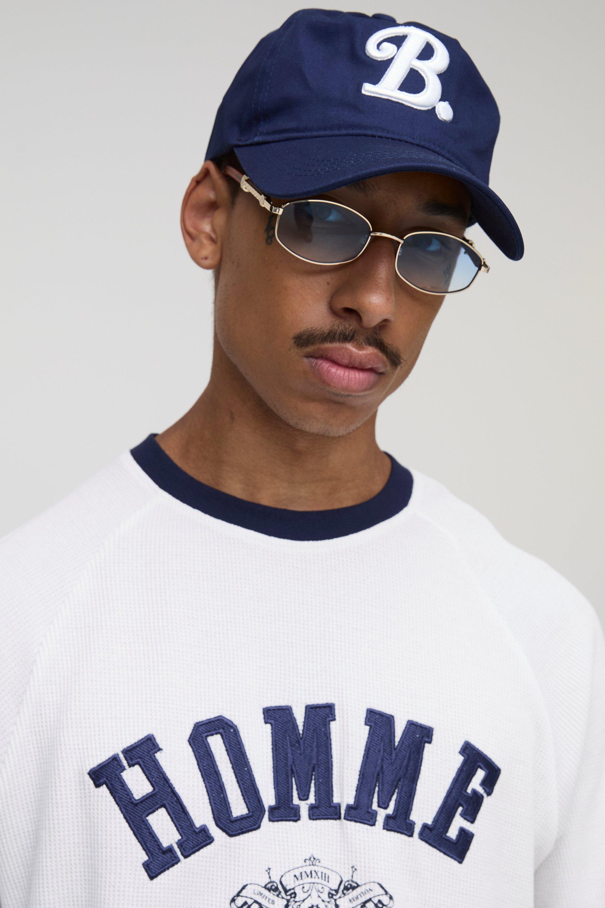 Mens Navy B Embroidered Cap, Navy