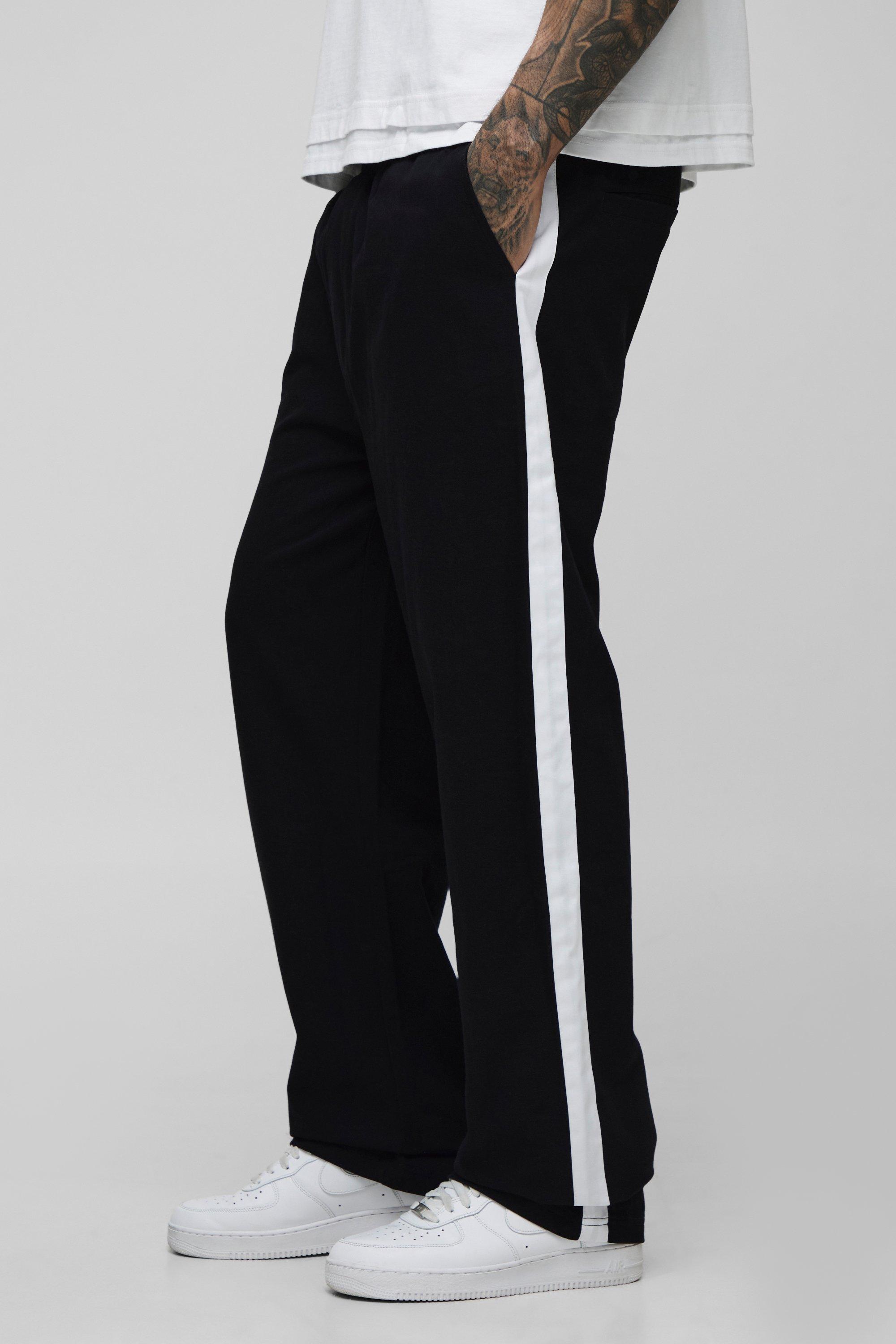 Image of Tall Elasticated Waist Relaxed Fit Trousers with Side Panel, Nero