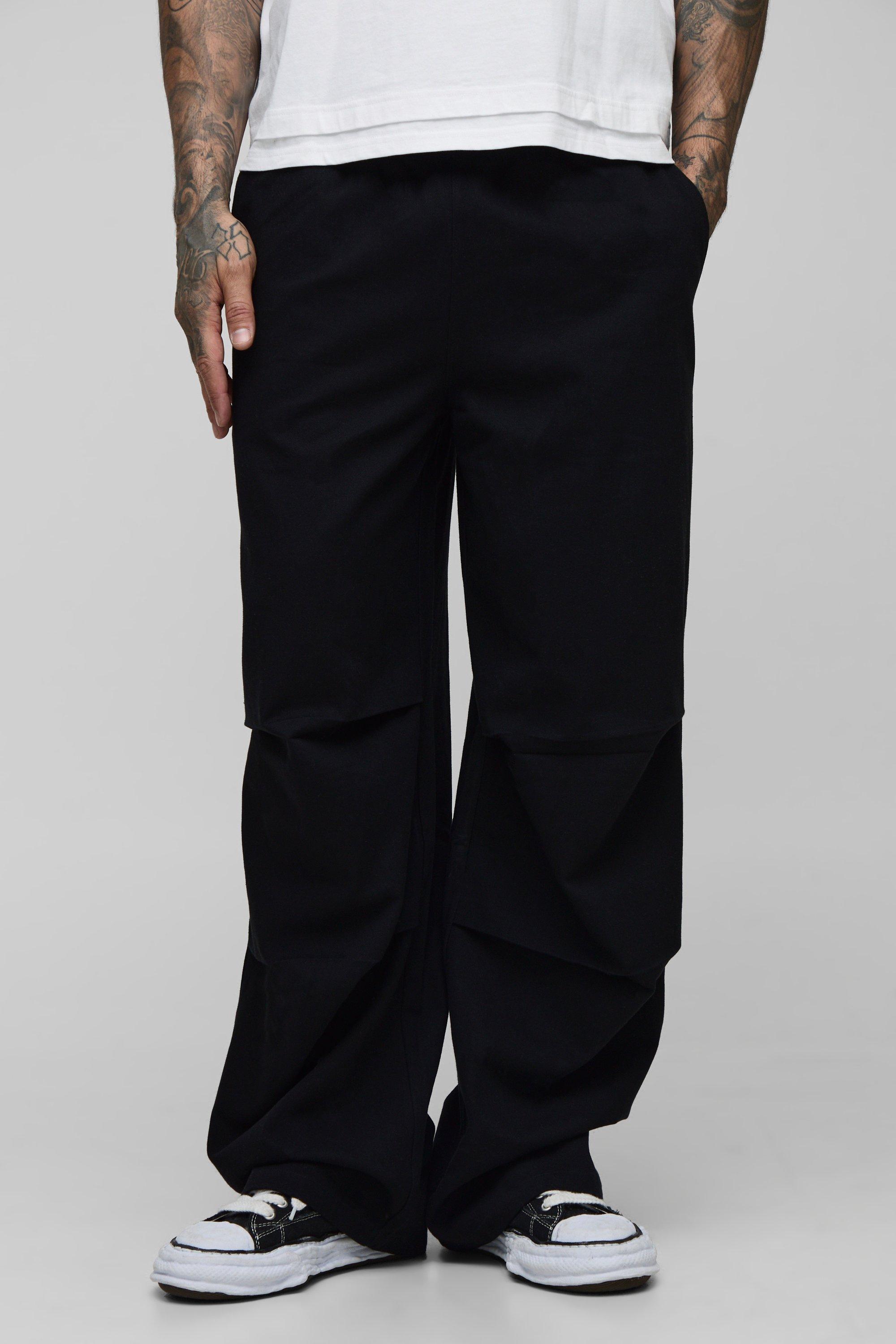 Mens Black Tall Elasticated Waist Baggy Trousers, Black