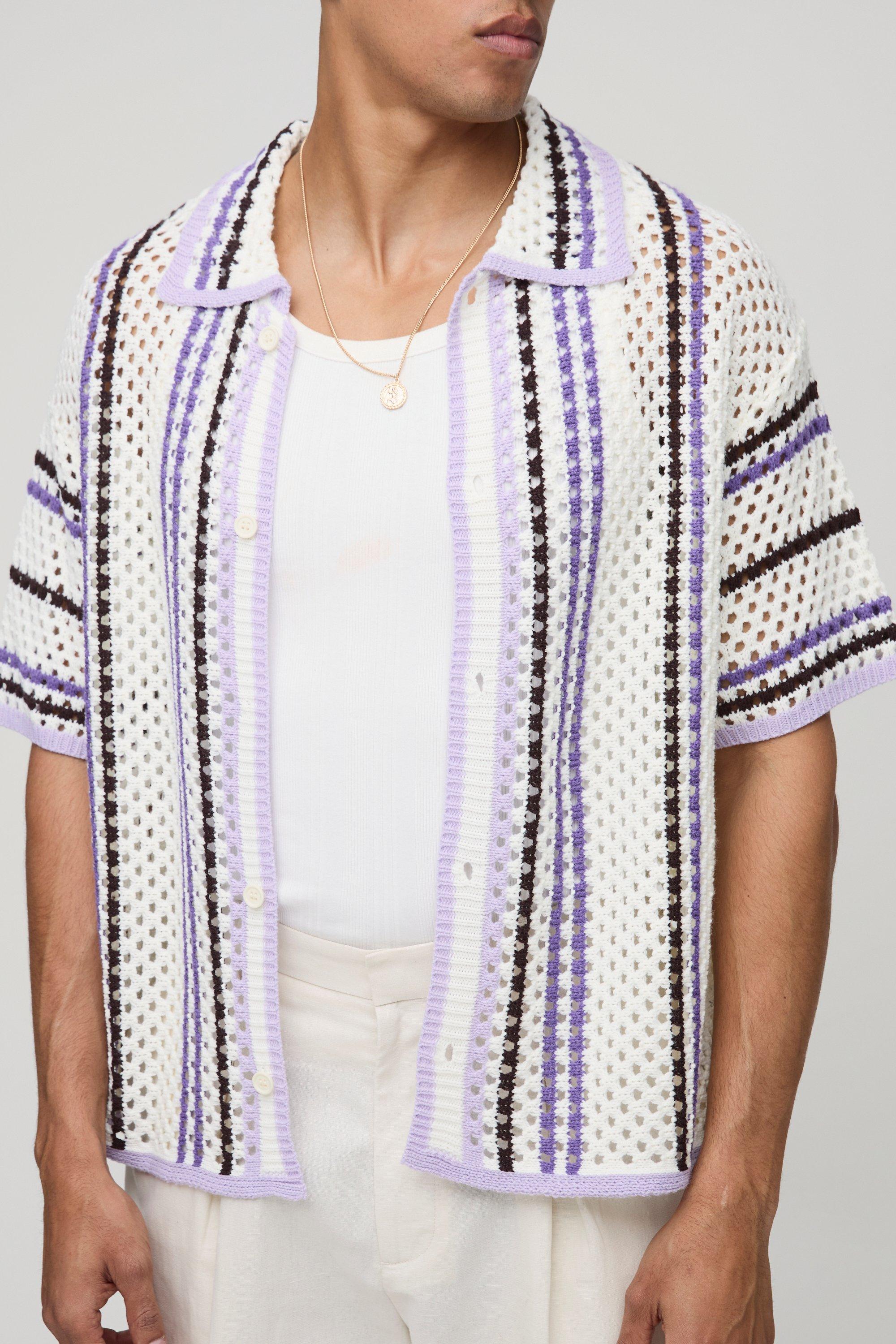 Oversized Boxy Open Knit Stripe Shirt