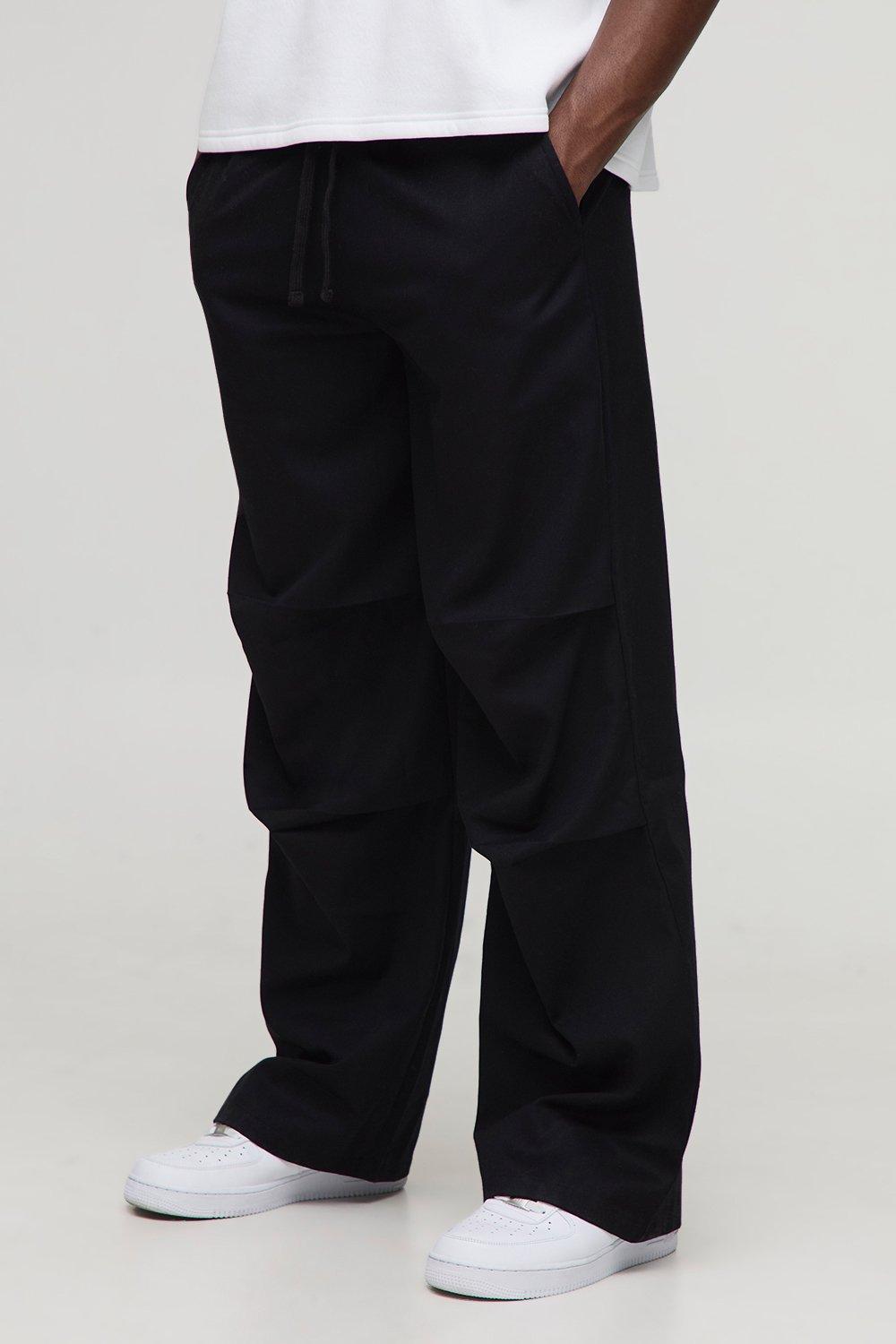Mens Black Elasticated Waist Baggy Trousers, Black