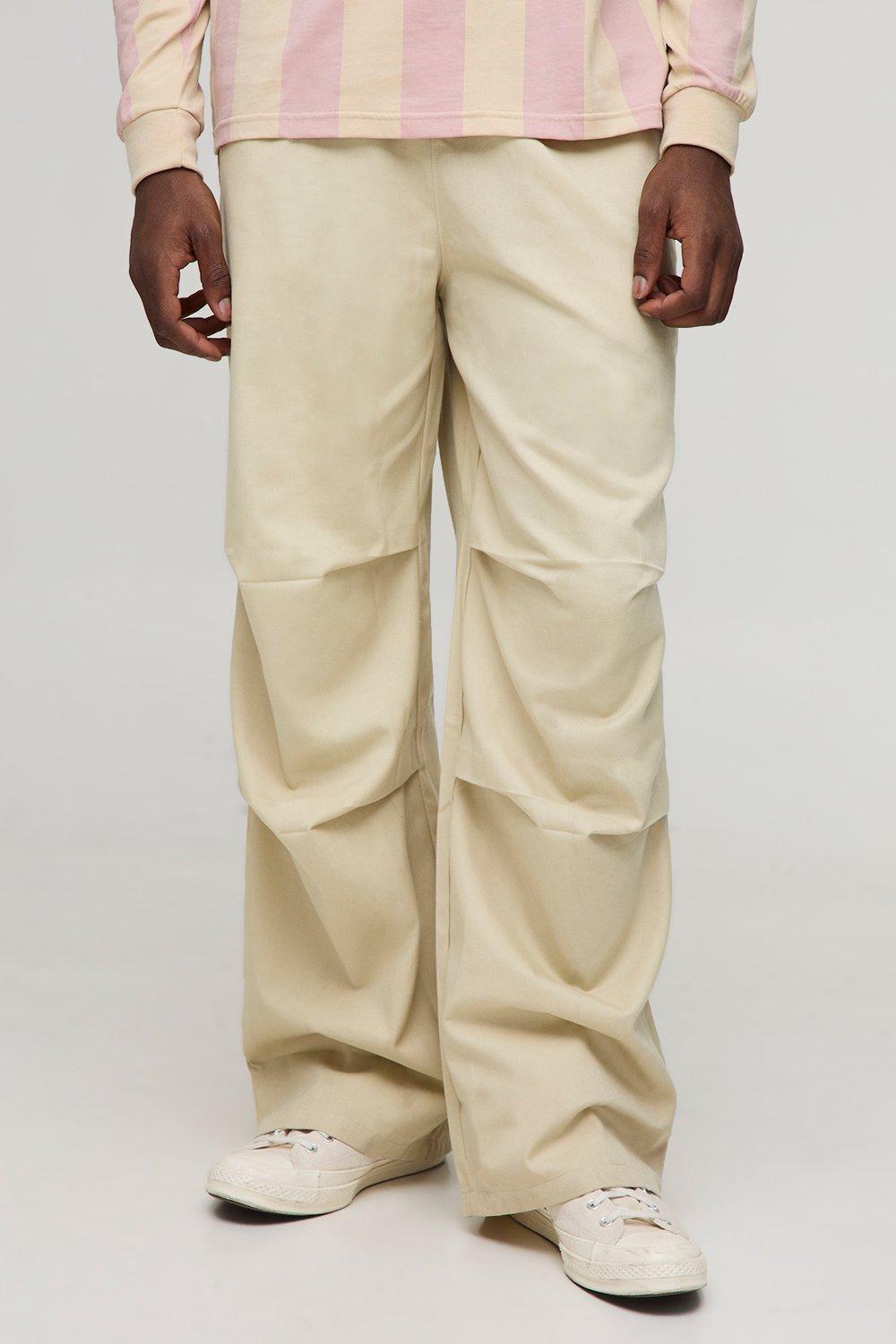Mens Beige Elasticated Waist Baggy Trousers, Beige