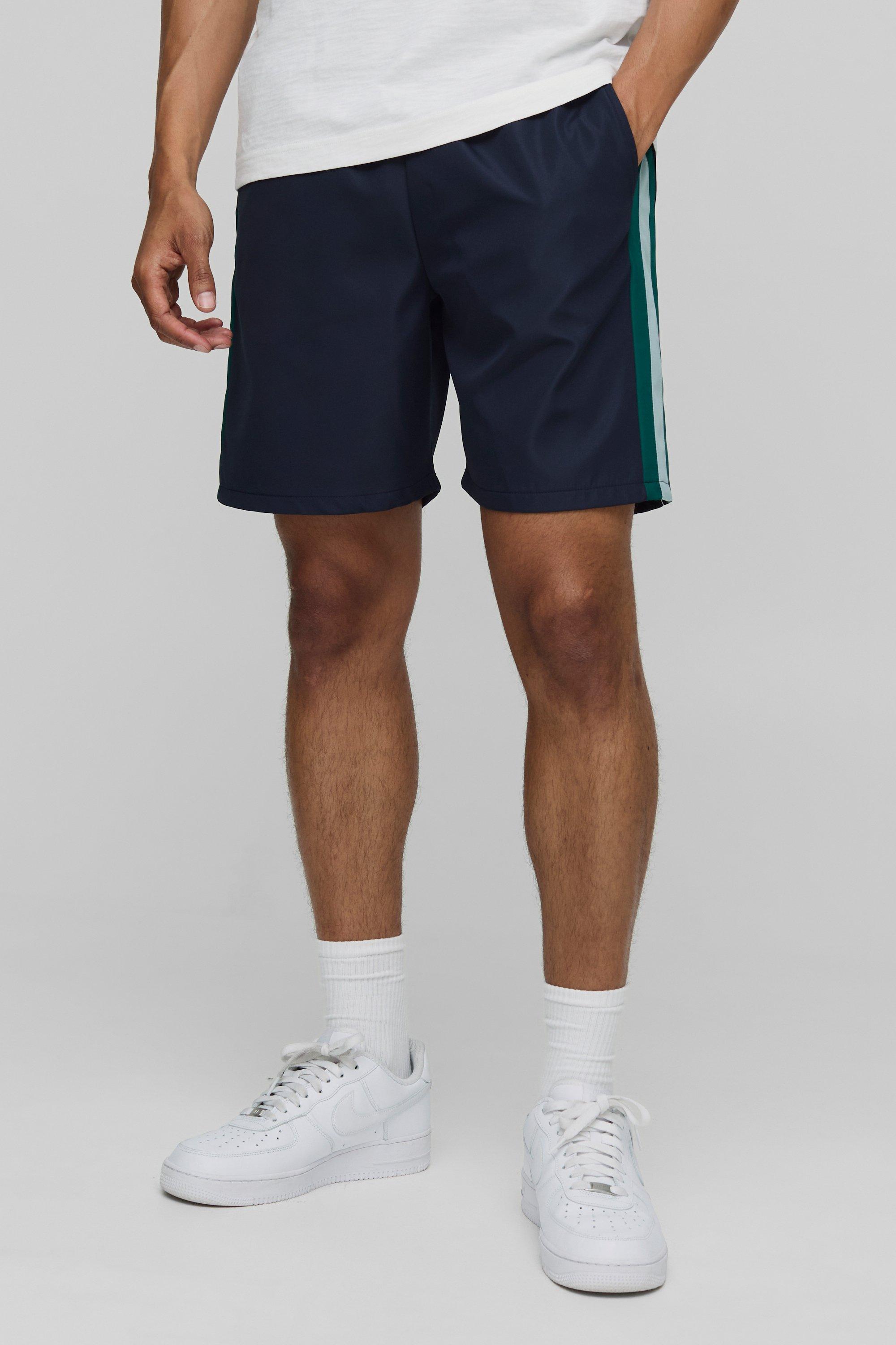 Image of Pantaloncini rilassati a blocchi di colore con vita elasticizzata, Navy