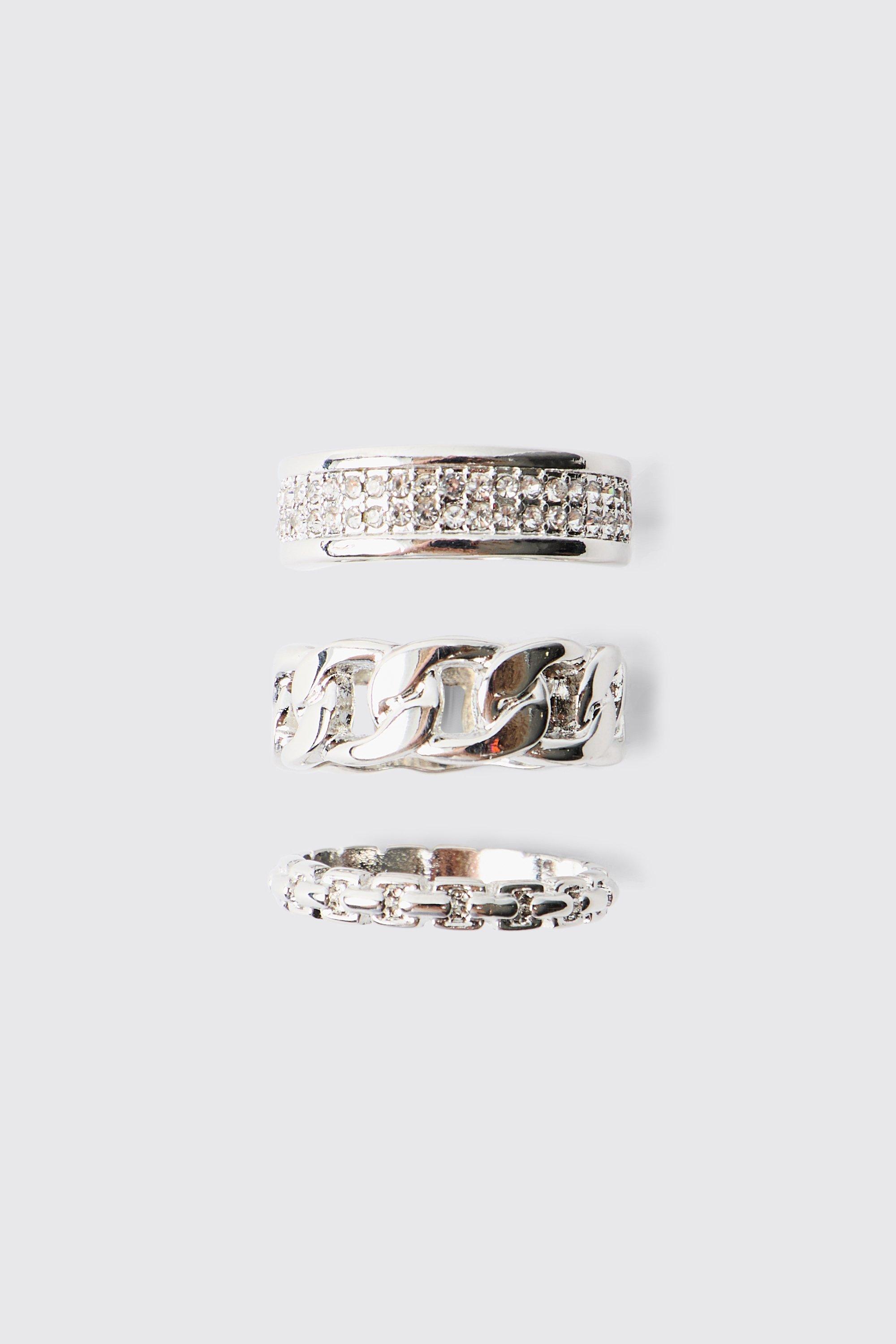 Mens Grey 3 Pack Silver Ring, Grey