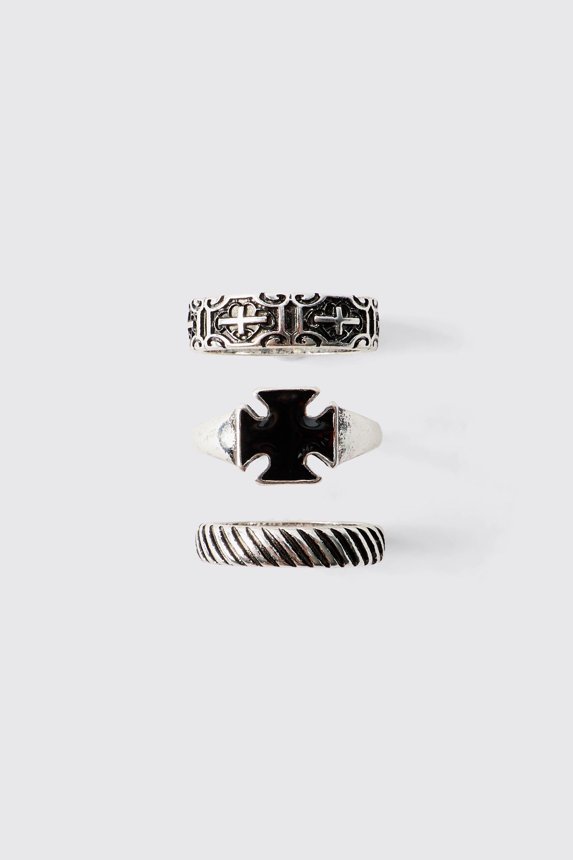 Mens Grey 3 Pack Silver Ring, Grey