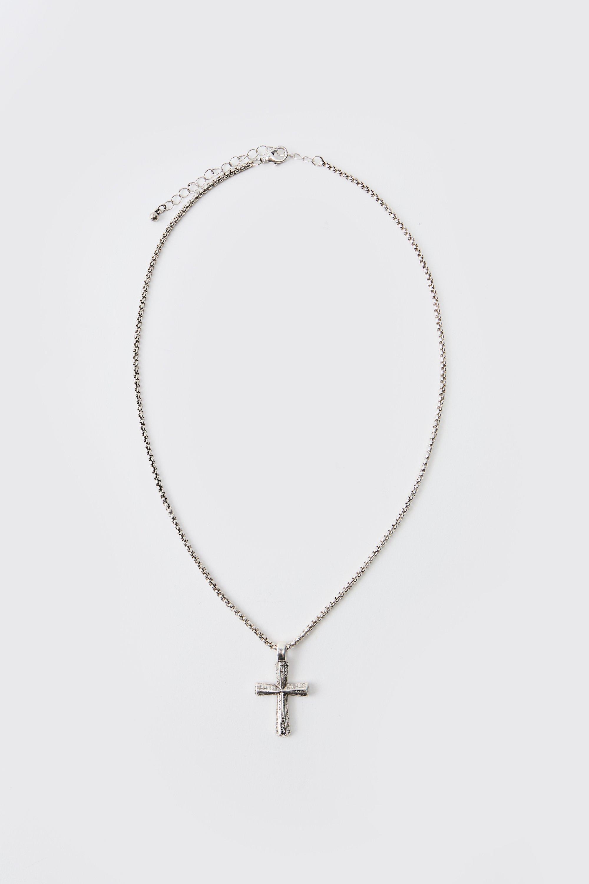 Mens Grey Silver Cross Pendant, Grey