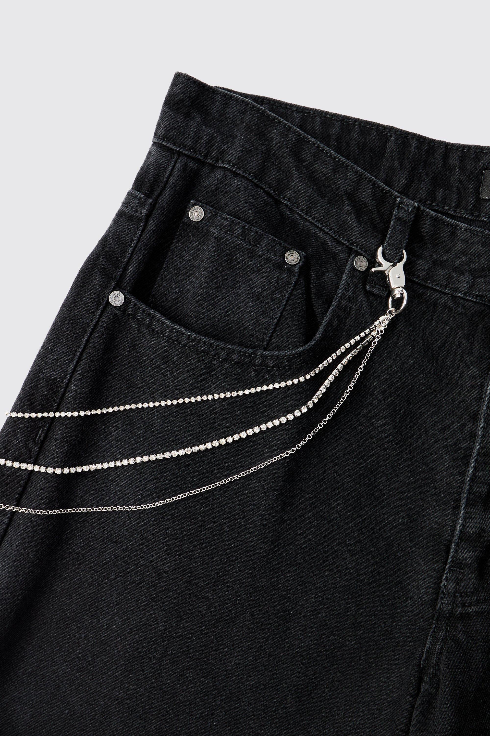 Mens Grey Iced Jean Chain, Grey