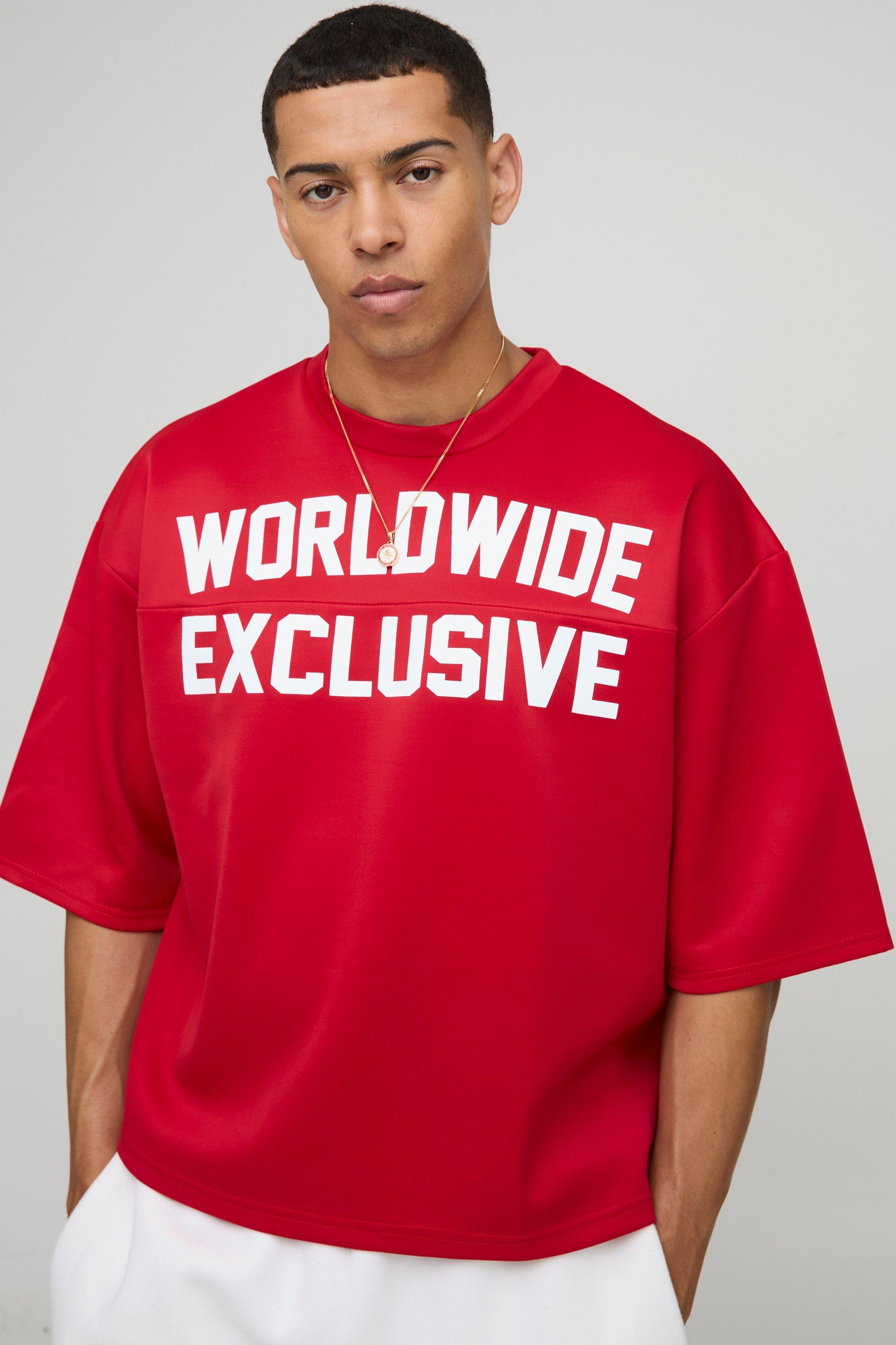 Oversized Boxy Worldwide Panelled Printed Scuba T-Shirt