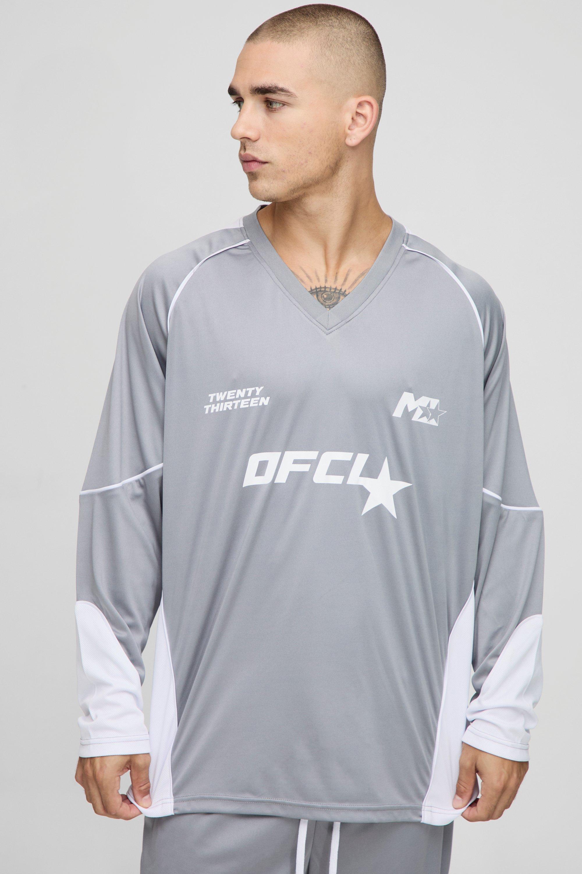 Mens Grey Oversized Ofcl Long Sleeve Sports Top, Grey