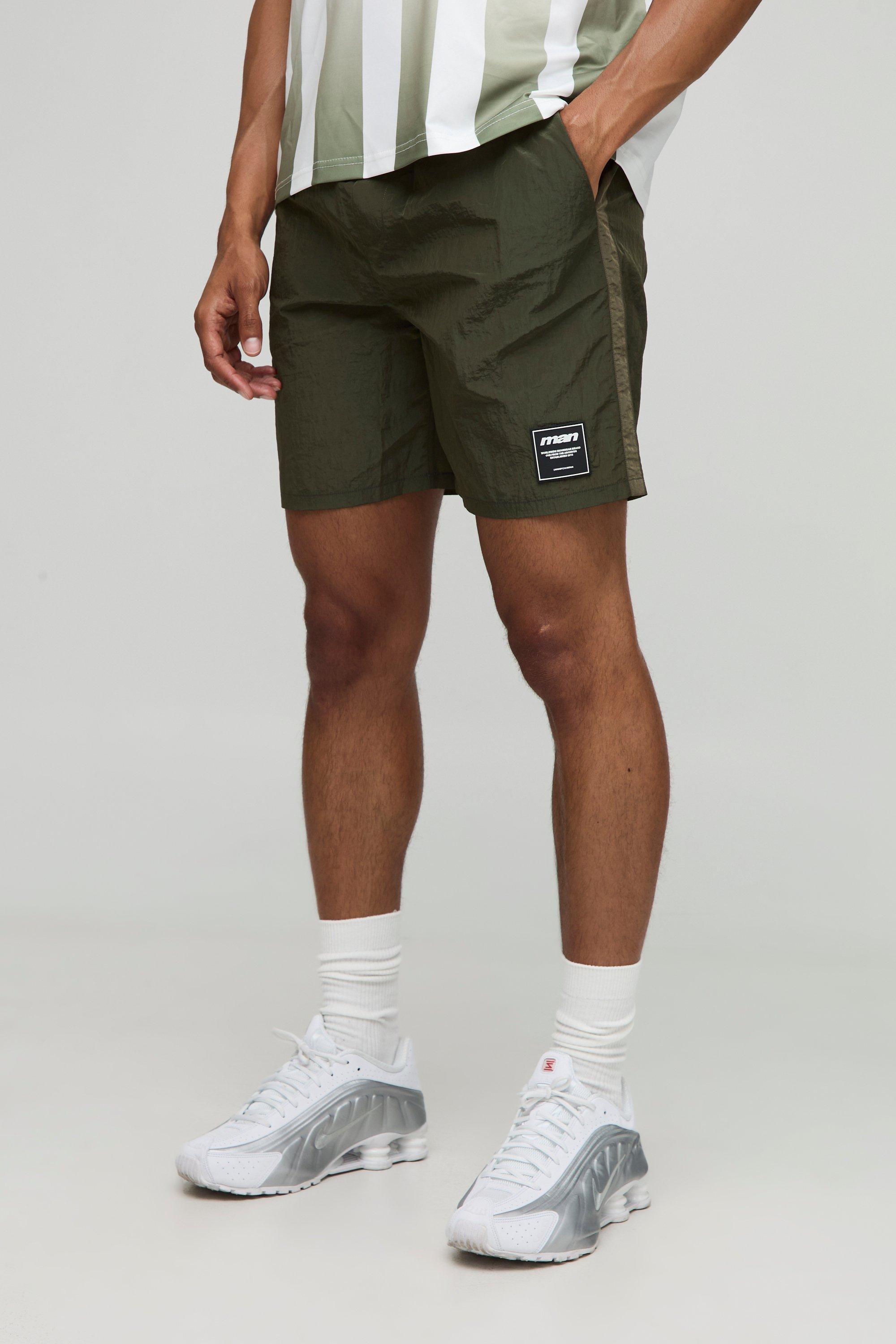Mens Green Relaxed Fit High Shine Crinkle Nylon Shorts, Green