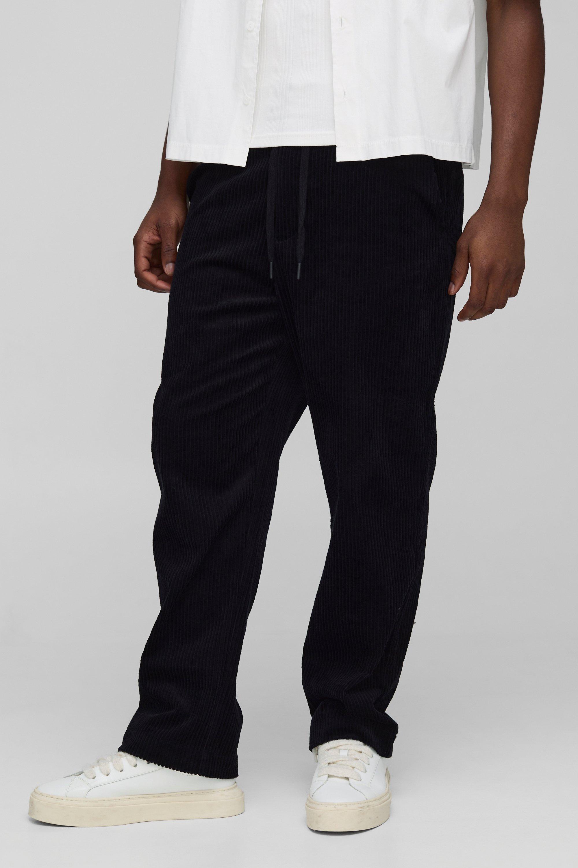 Mens Black Cord Tapered Fit Trousers, Black