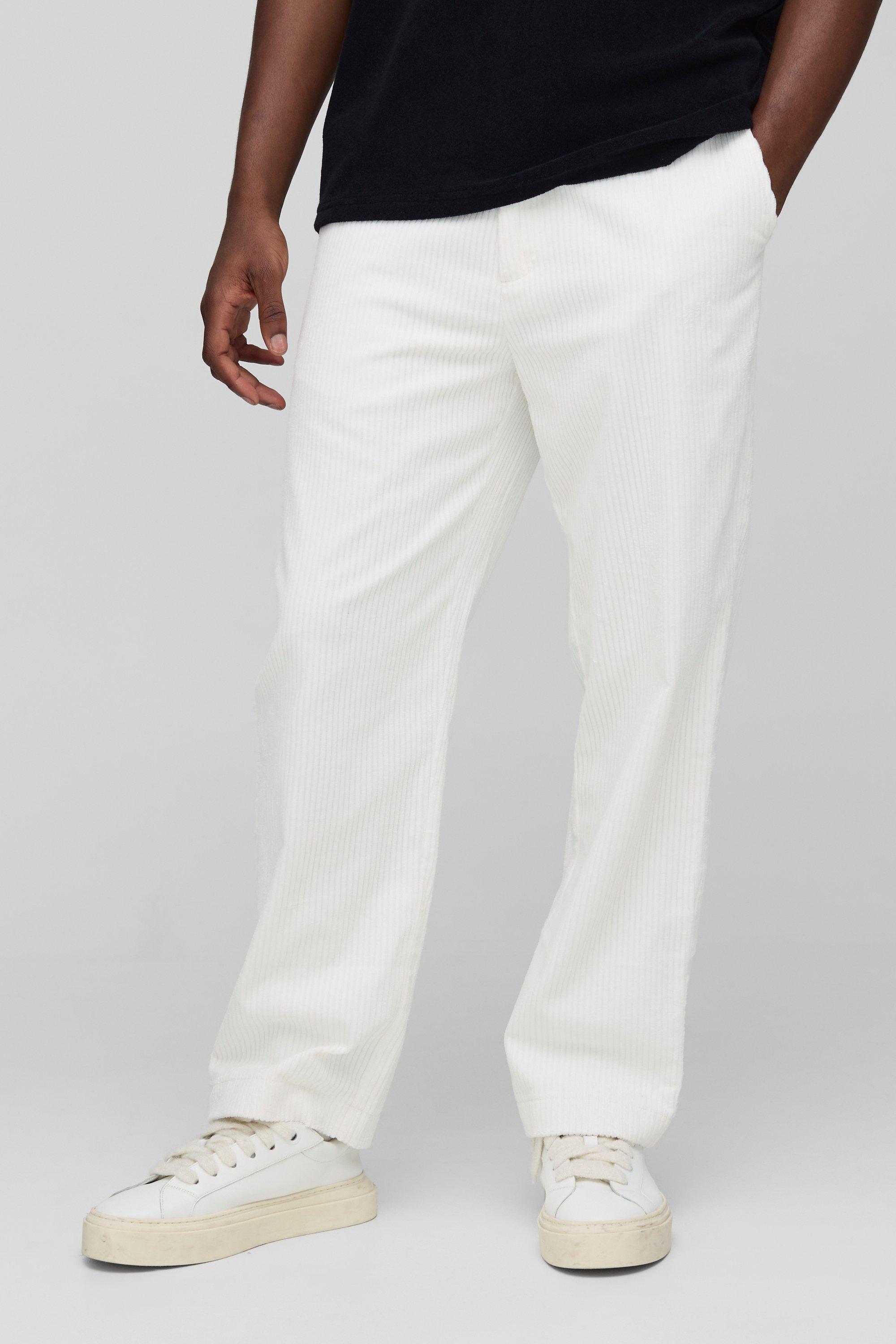 Mens Cream Cord Tapered Fit Trousers, Cream