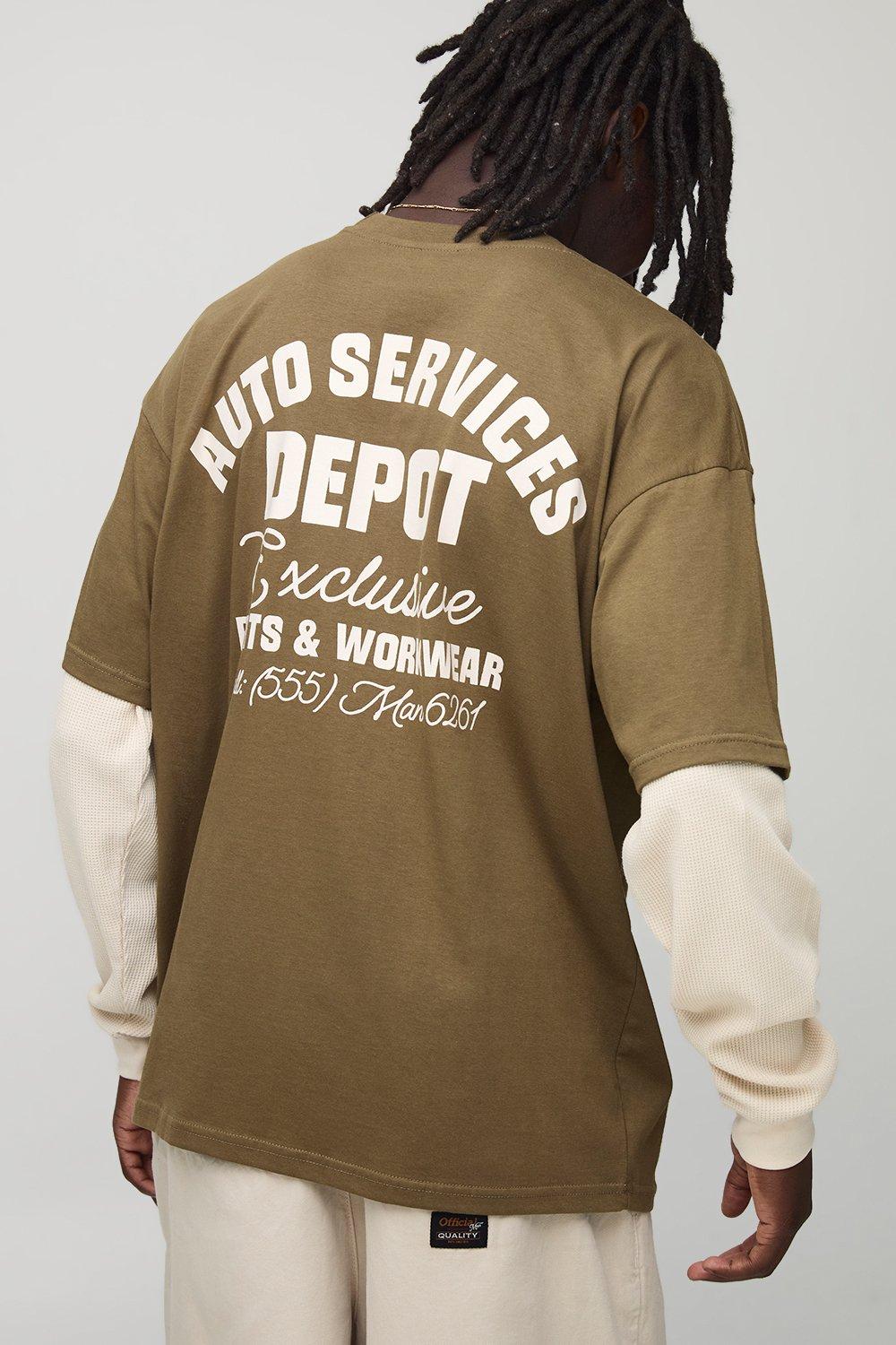 Image of Oversized Faux Layer Waffle Long Sleeve T-Shirt, Verde