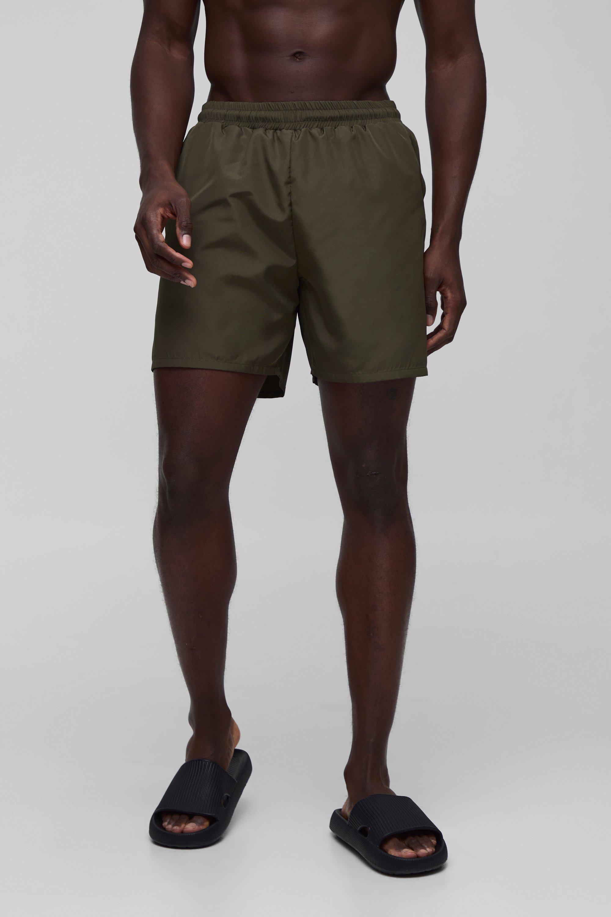 Mens Green Regular fit Mid length Plain Swim Shorts, Green