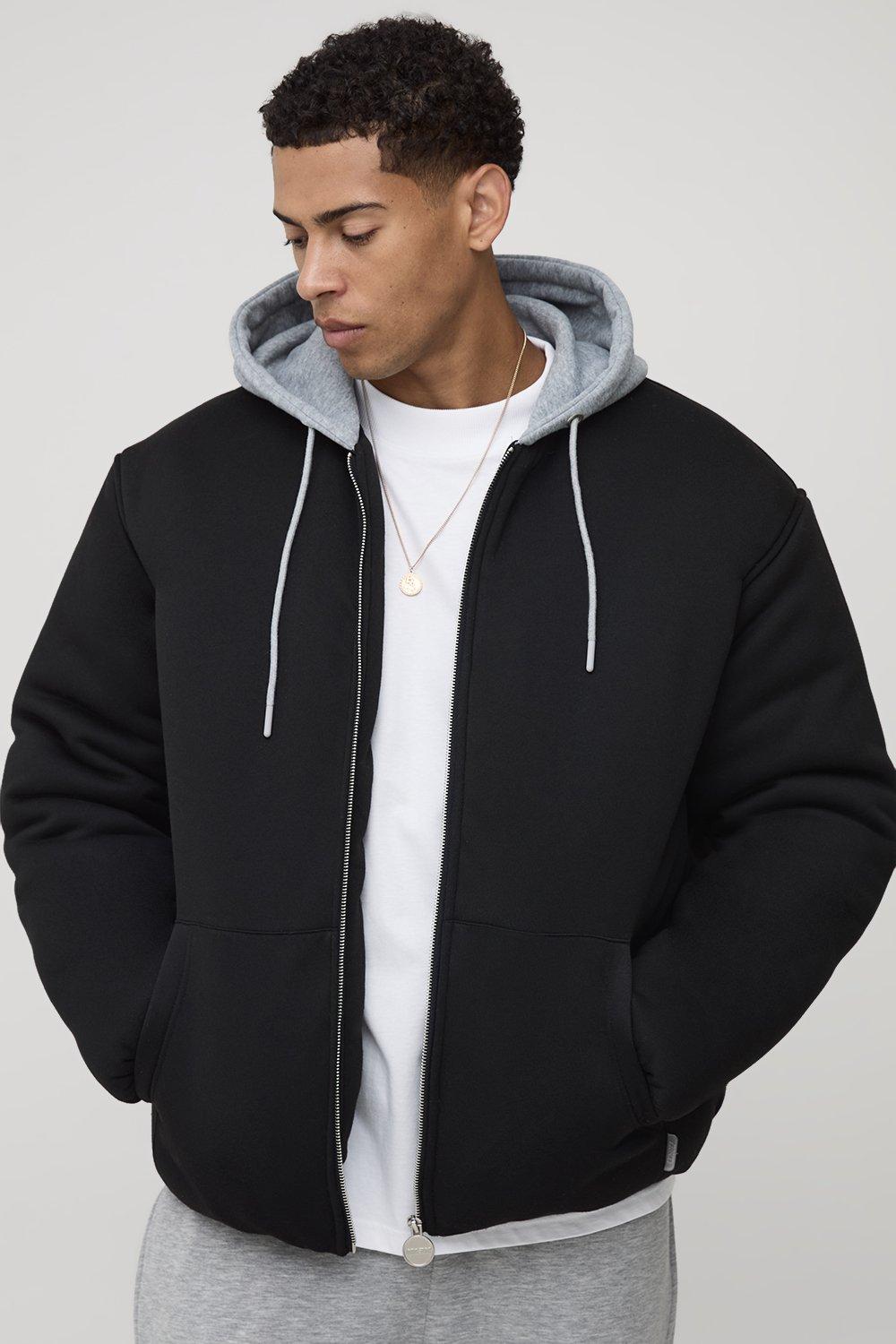 Oversized Fit Jersey Hooded Bomber Jacket