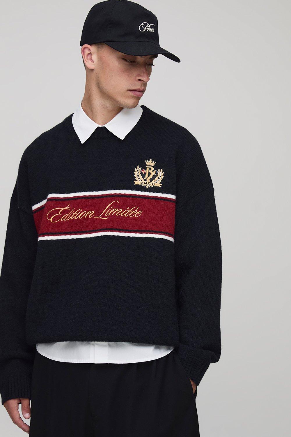 Boxy Embroidered Varsity Knitted Jumper