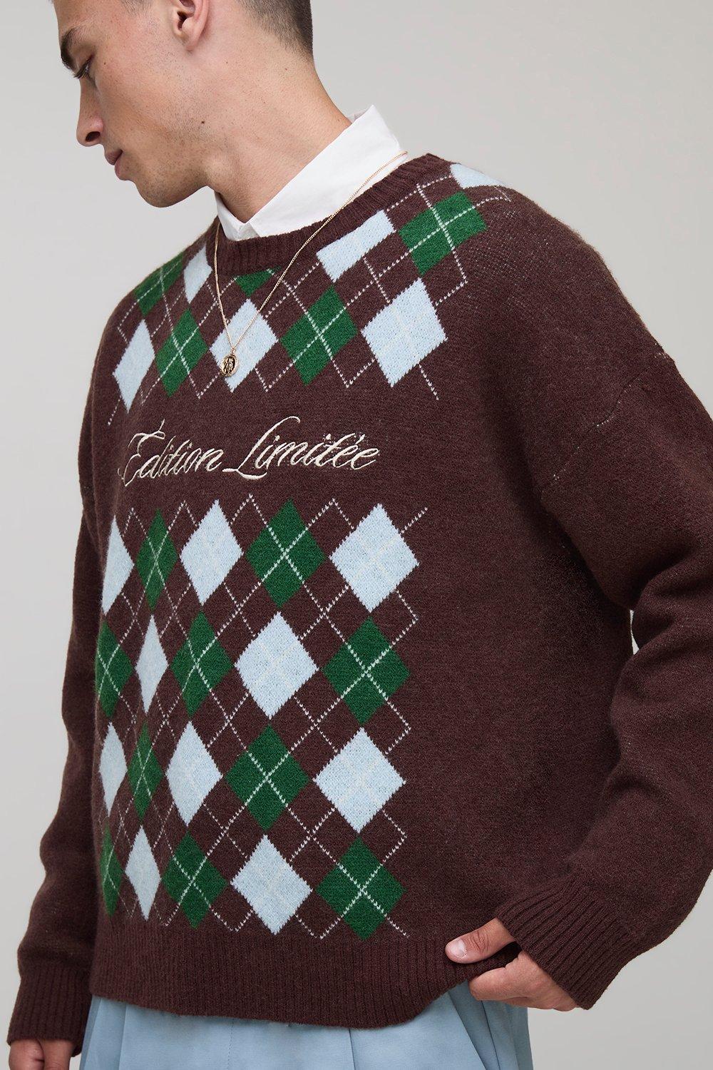 Boxy Embroidered Diamond Knitted Jumper