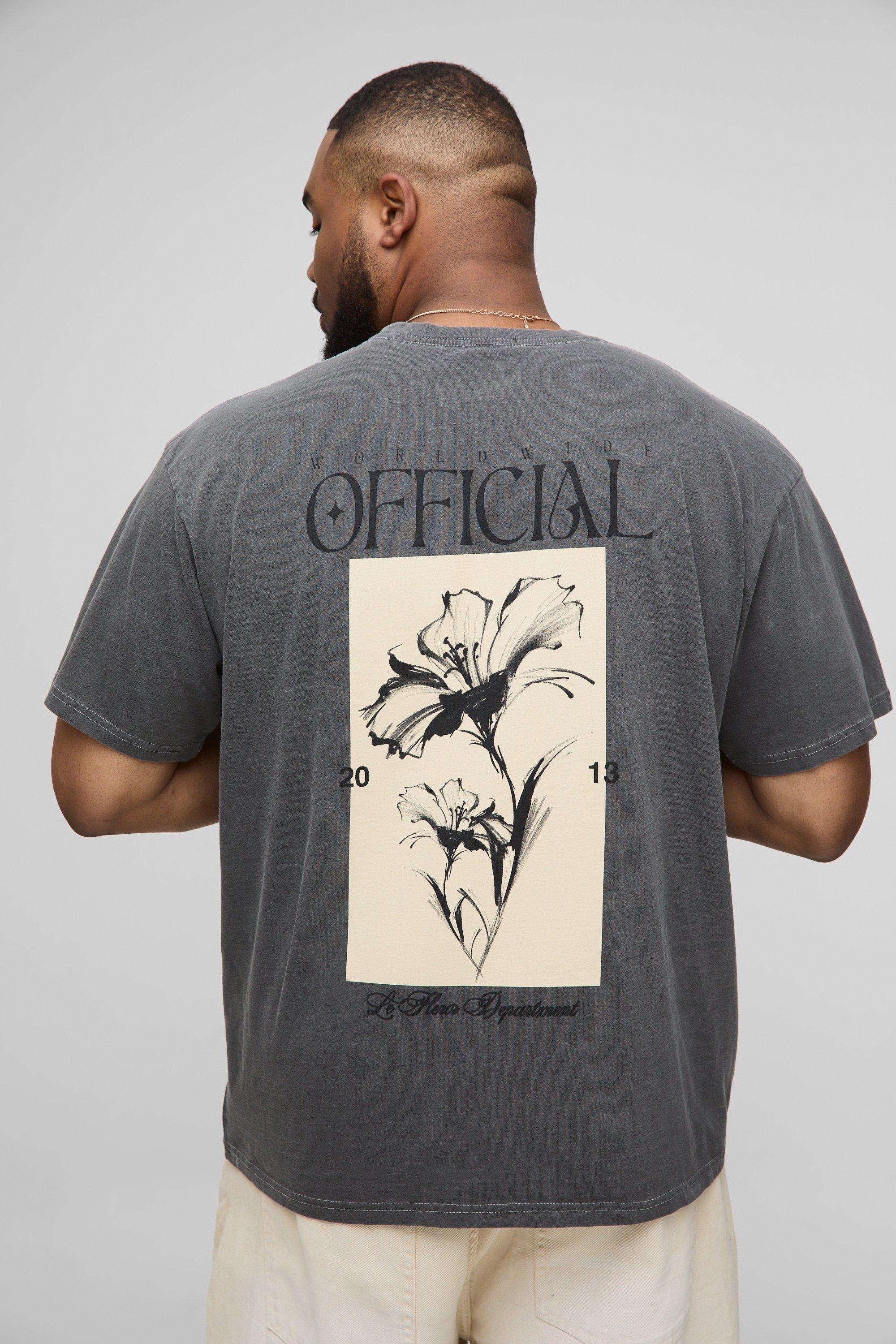 Image of T-shirt Plus Size oversize slavata Official con stampa a fiori, Grigio