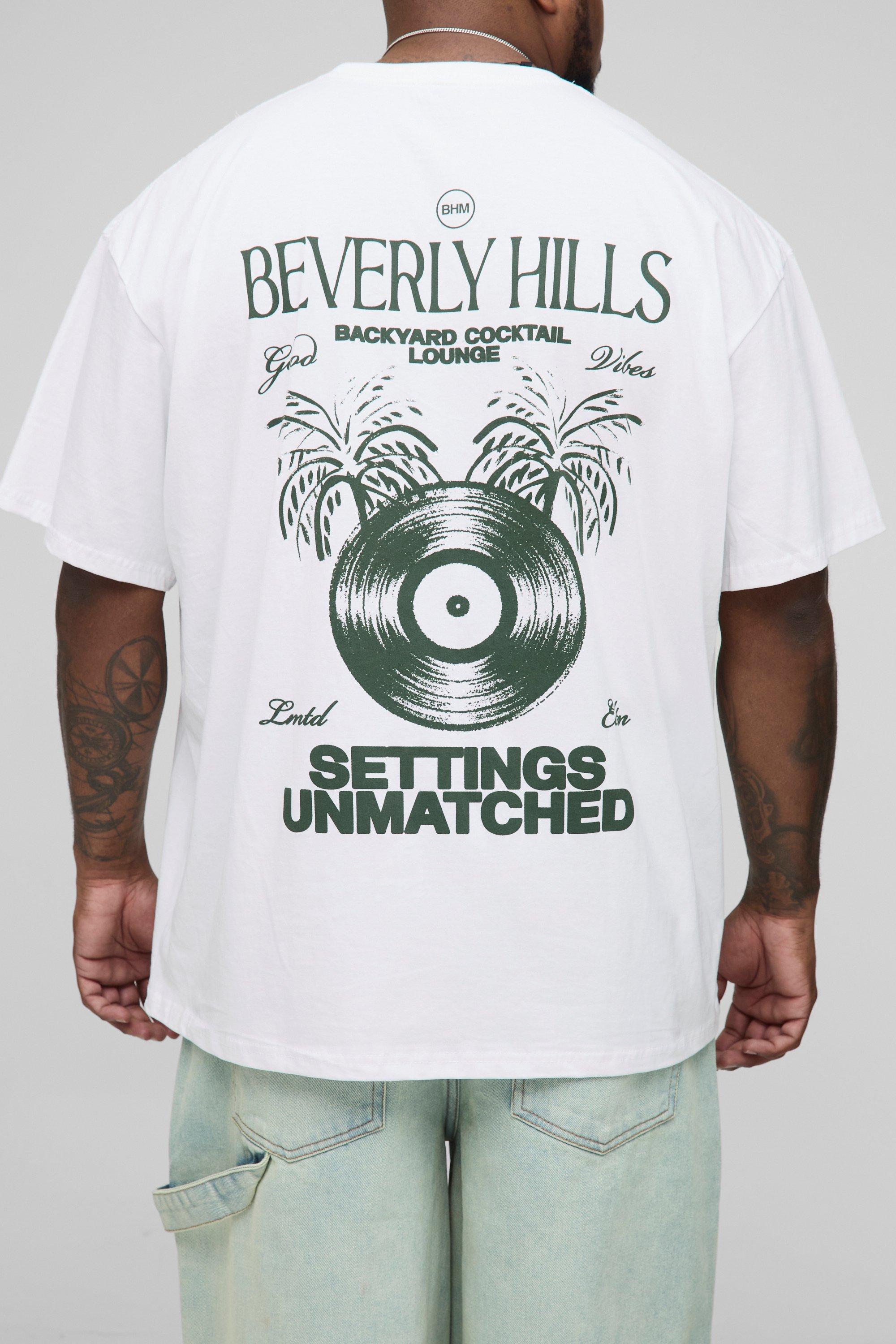 Image of T-shirt Plus Size oversize con stampa Beverly Hills, Bianco