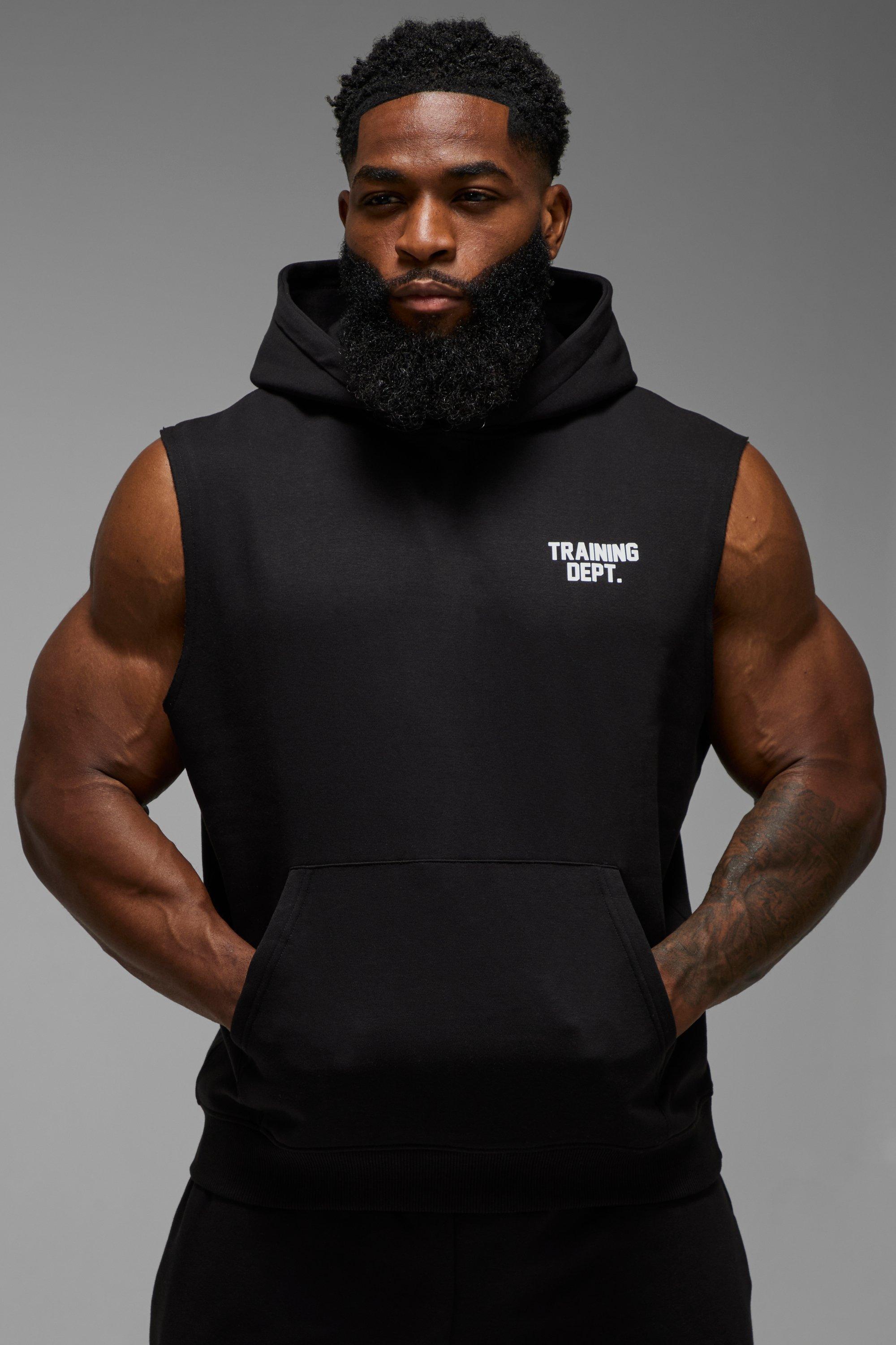 Mens Black Man Active Training Dept Sleeveless Hoodie, Black