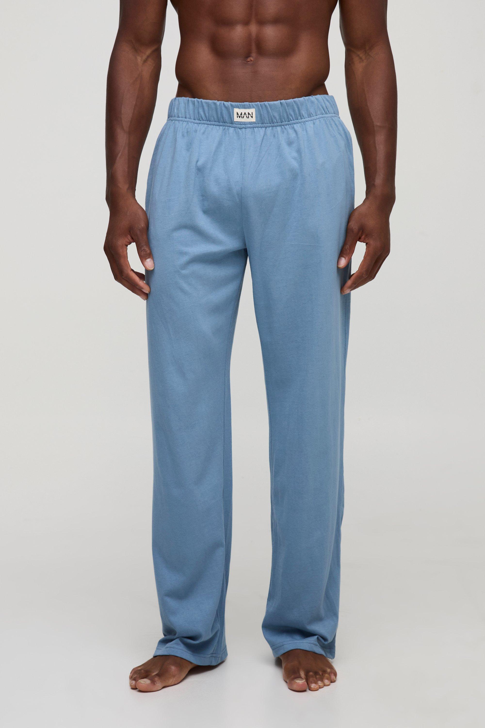 Mens Blue Relaxed MAN Woven Tab Loungewear Jogger, Blue